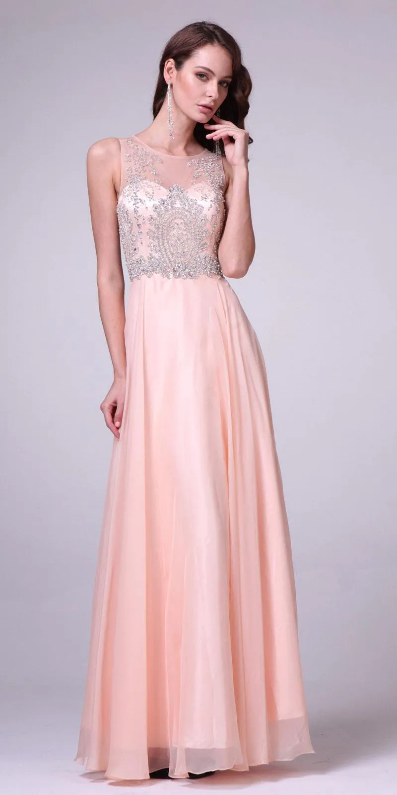 Cinderella Divine 56 Bateau Illusion Neck Embellished Bodice Sleeveless Gown