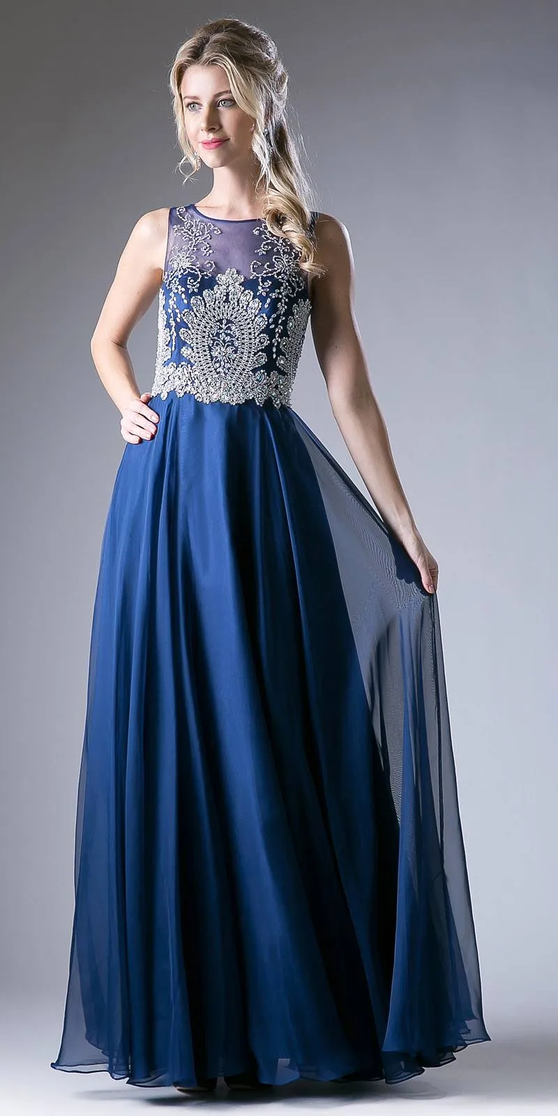 Cinderella Divine 56 Bateau Illusion Neck Embellished Bodice Sleeveless Gown