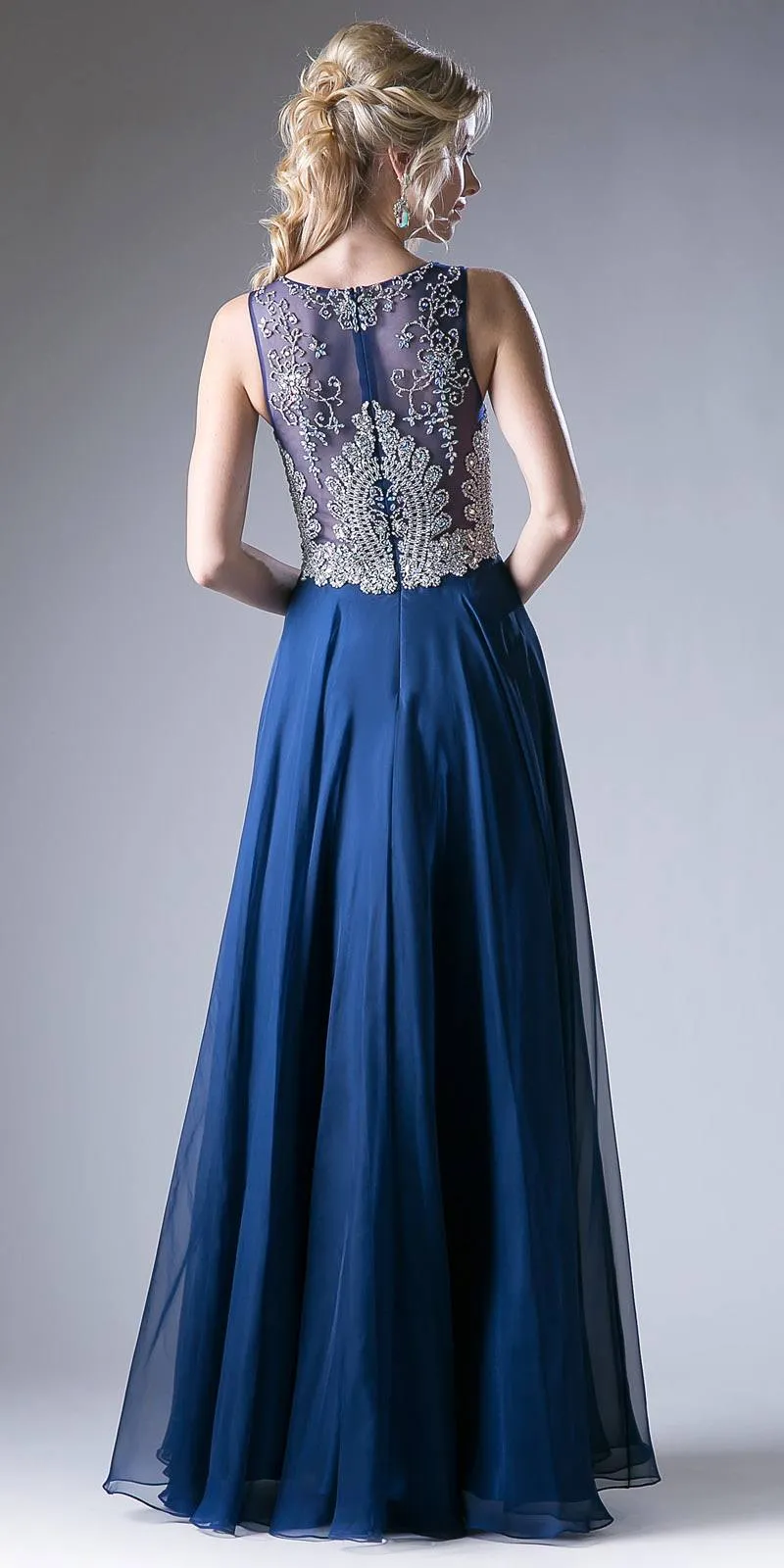 Cinderella Divine 56 Bateau Illusion Neck Embellished Bodice Sleeveless Gown