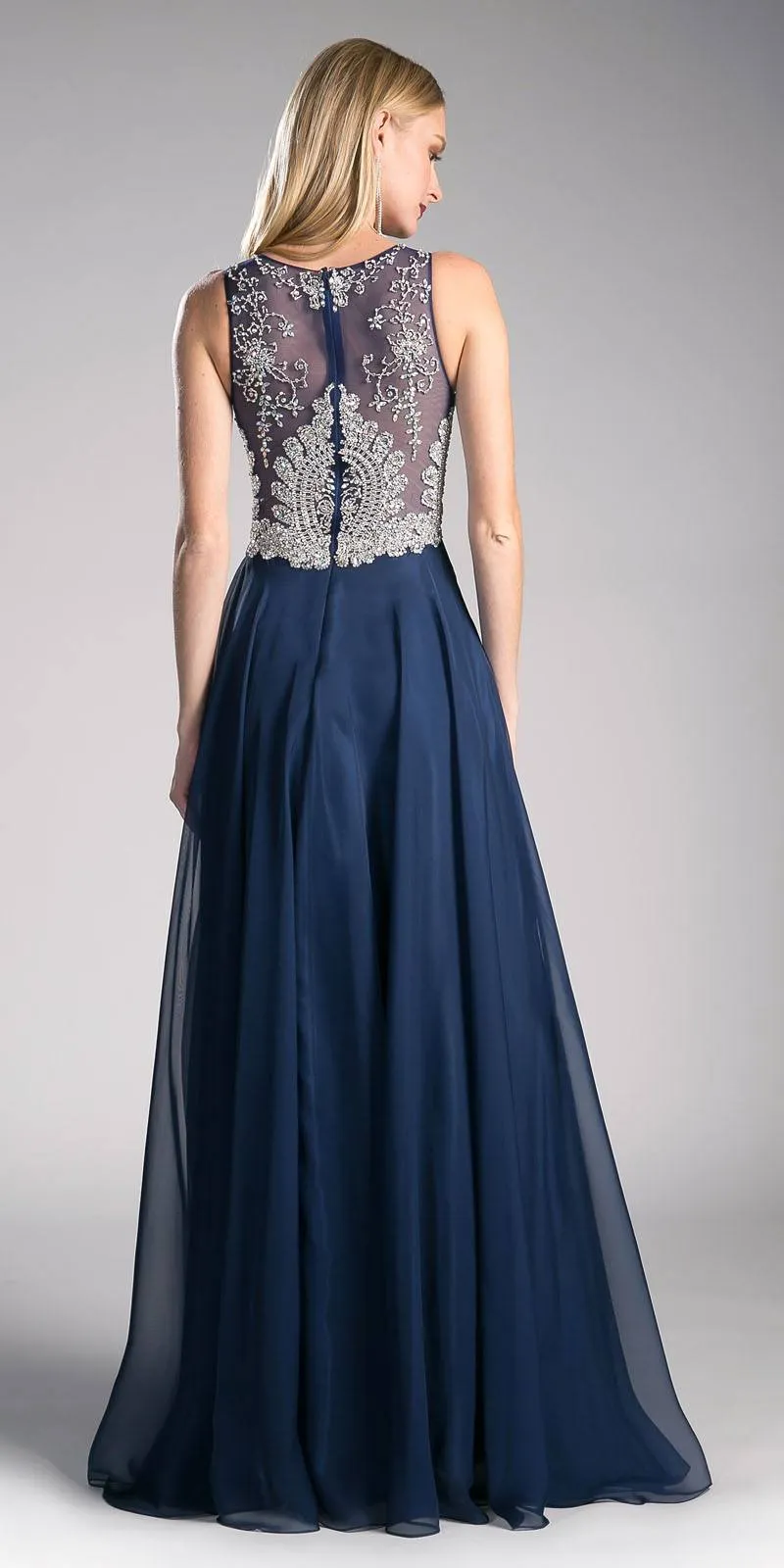 Cinderella Divine 56 Bateau Illusion Neck Embellished Bodice Sleeveless Gown