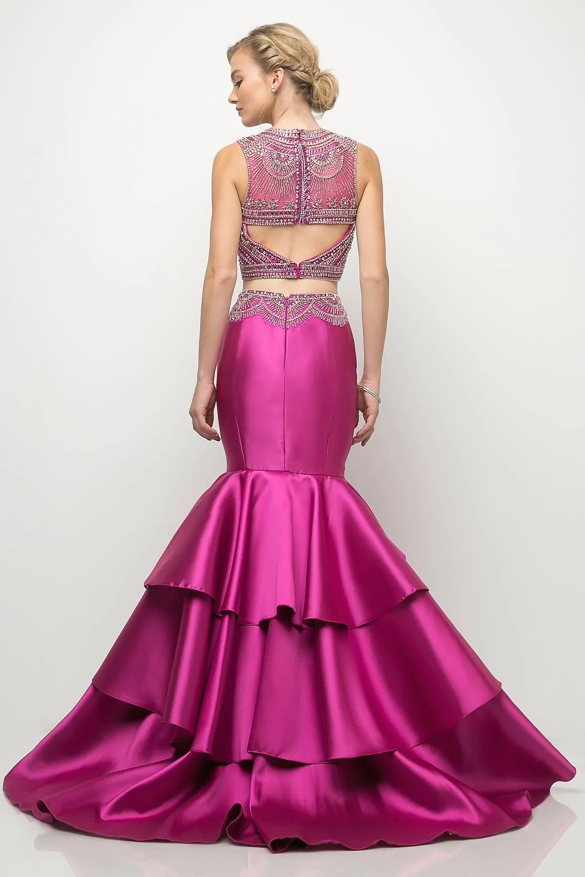 Cinderella Divine 83903 Beaded Bodice 2 Piece Mermaid Gown Layered Skirt