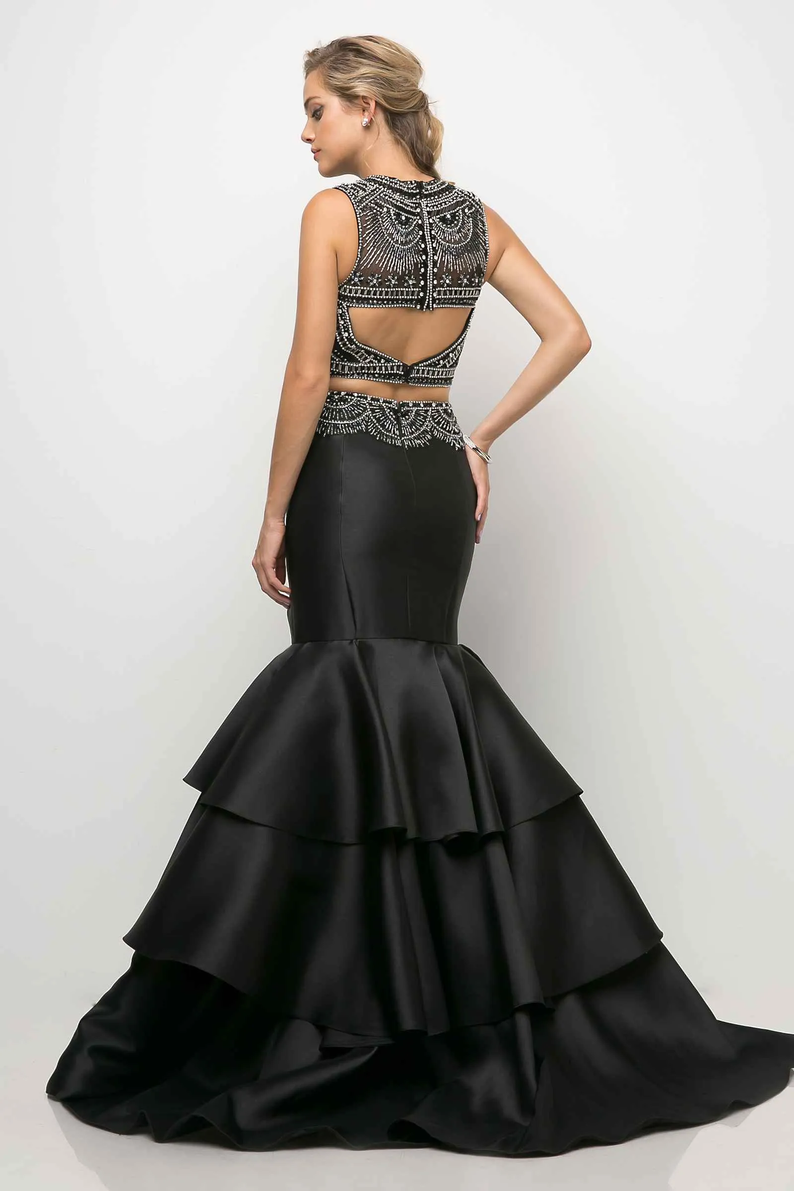 Cinderella Divine 83903 Beaded Bodice 2 Piece Mermaid Gown Layered Skirt