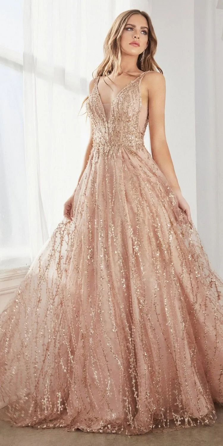 Cinderella Divine C32 Long A-Line Ball Gown Layered Tulle Glitter Lace Print
