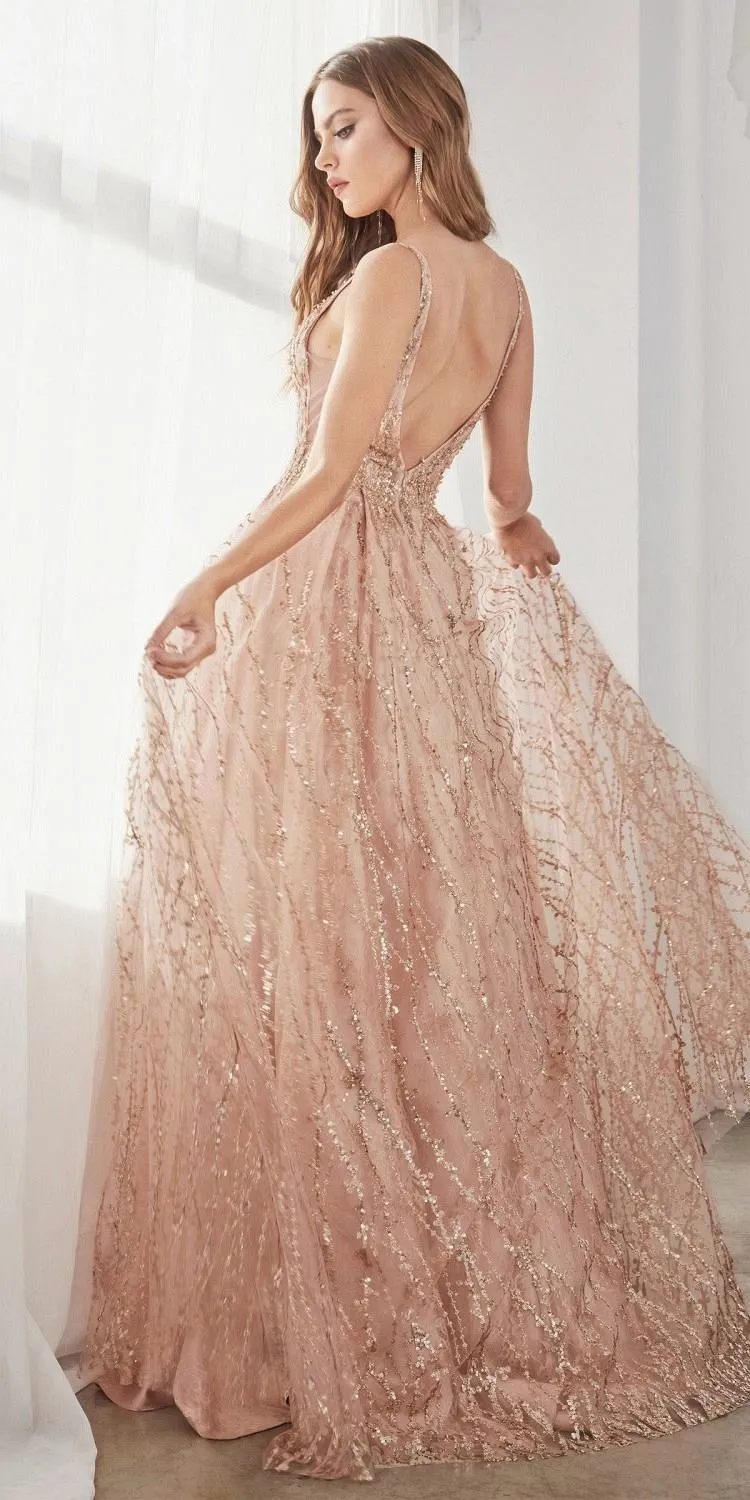 Cinderella Divine C32 Long A-Line Ball Gown Layered Tulle Glitter Lace Print