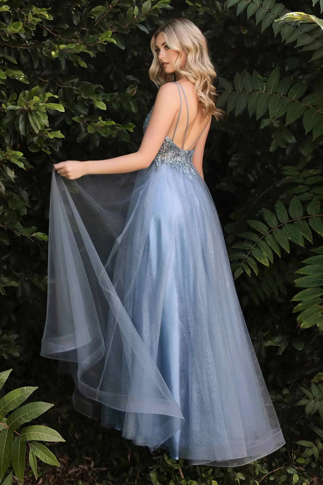 Cinderella Divine CD0154 Long Dress Beaded Applique Bodice Layered Tulle Skirt