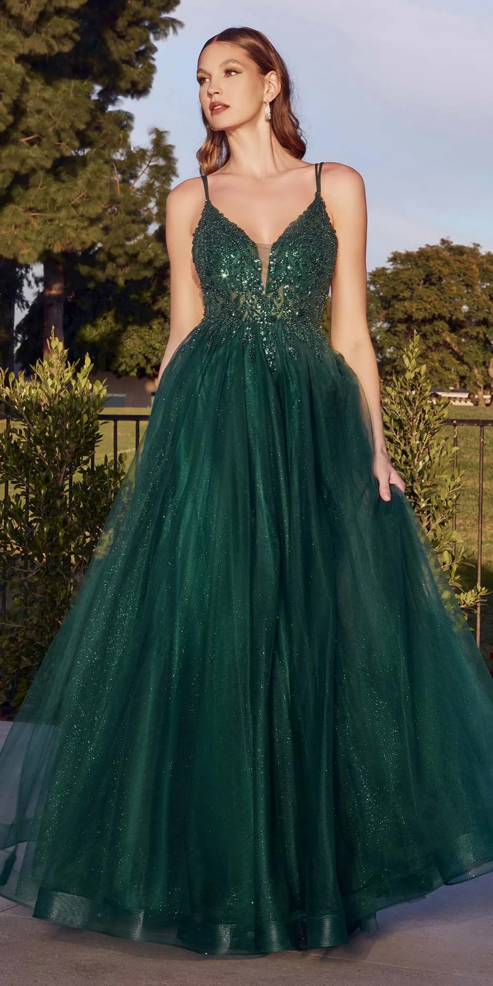 Cinderella Divine CD0154 Long Dress Beaded Applique Bodice Layered Tulle Skirt