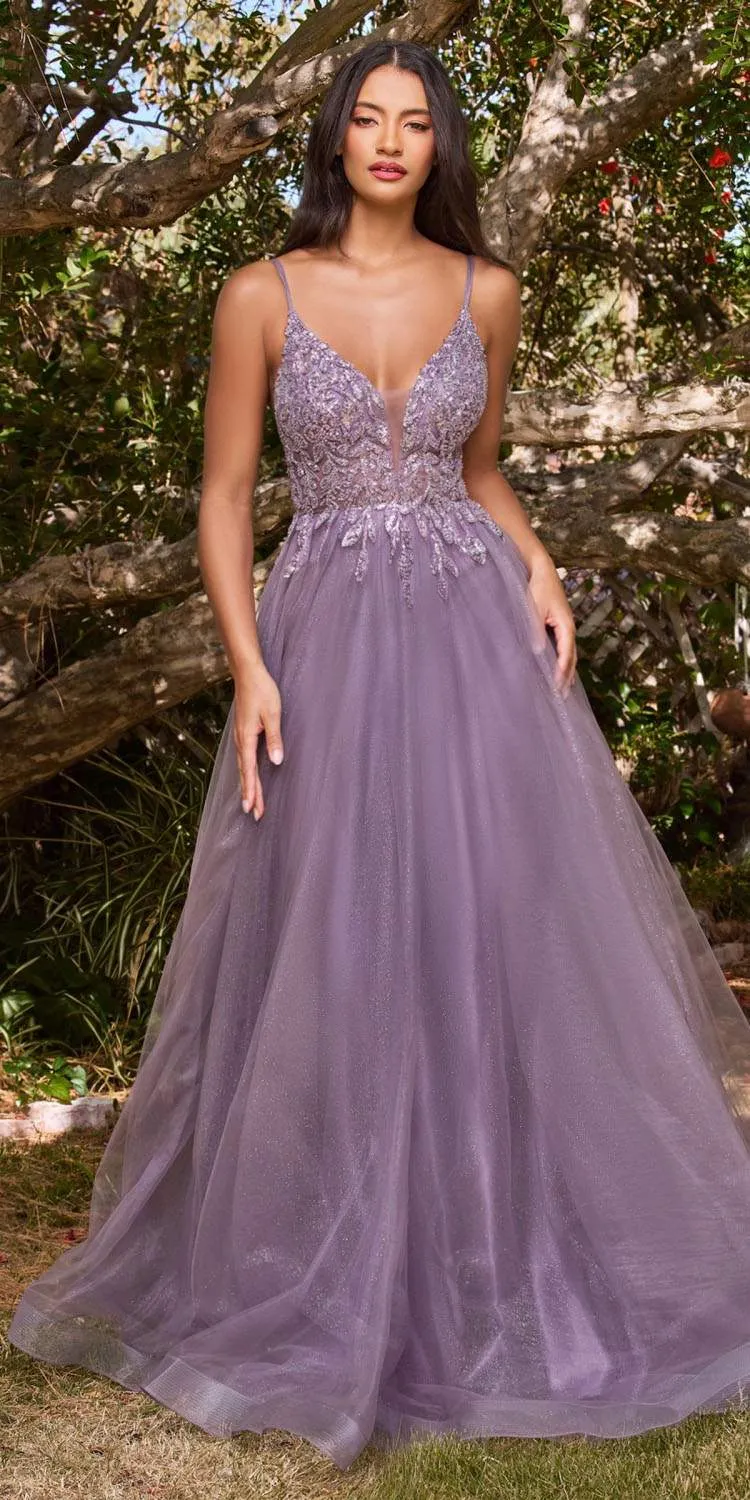 Cinderella Divine CD0154 Long Dress Beaded Applique Bodice Layered Tulle Skirt