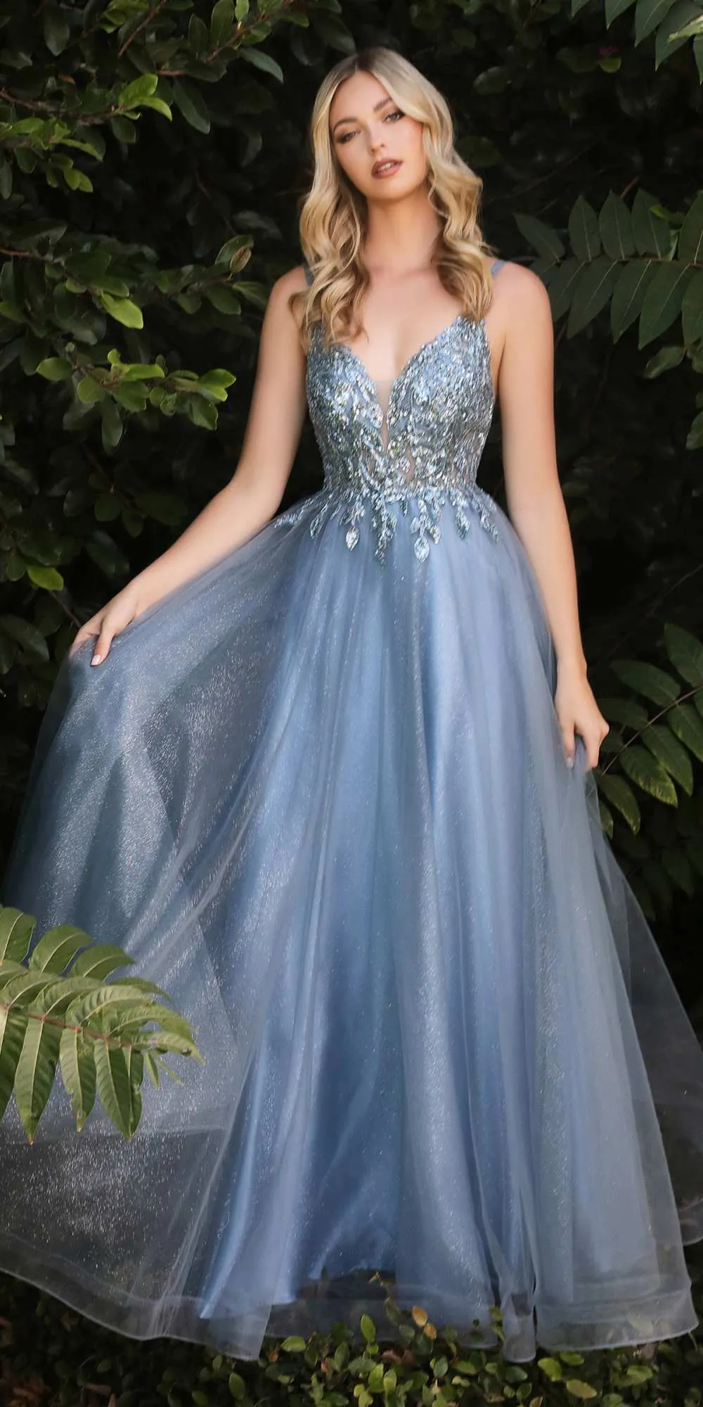 Cinderella Divine CD0154 Long Dress Beaded Applique Bodice Layered Tulle Skirt