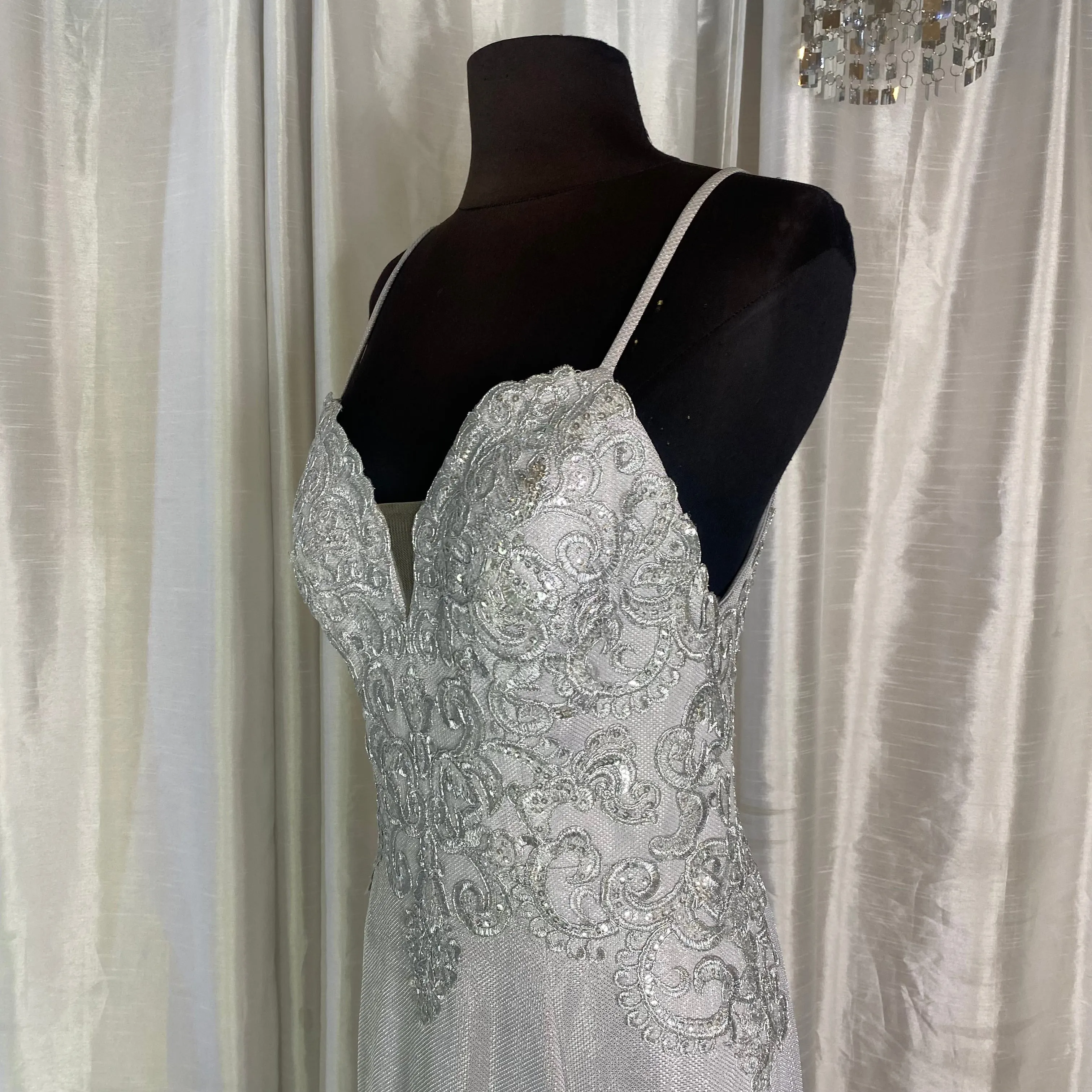 CINDERELLA DIVINE Long Gown Silver Size 10 NWOT