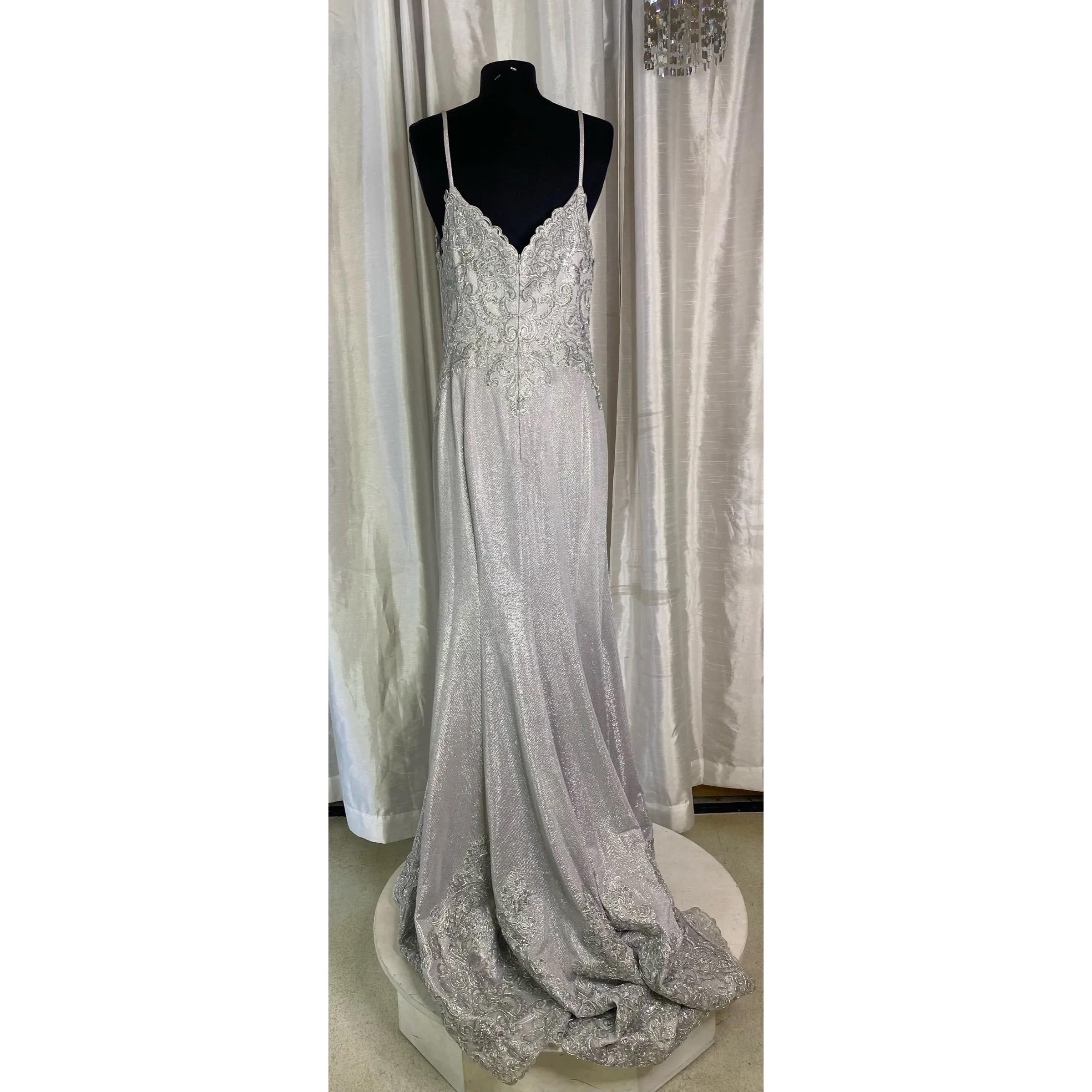 CINDERELLA DIVINE Long Gown Silver Size 10 NWOT
