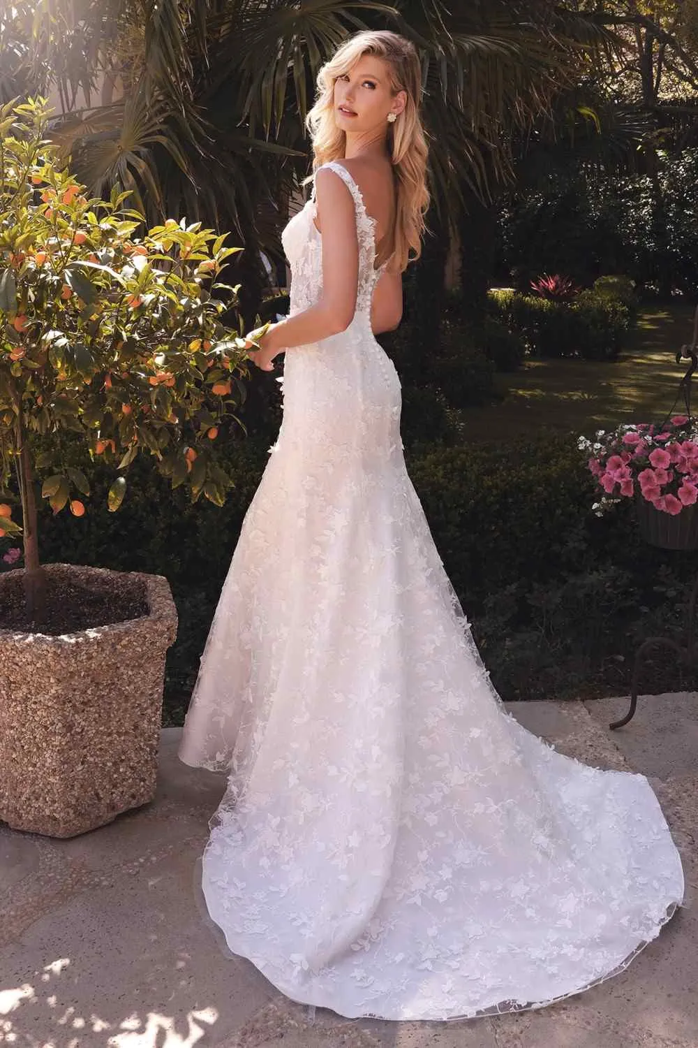 Cinderella Divine TY01 Sheath Wedding Gown Floral Appliques Corset Bodice