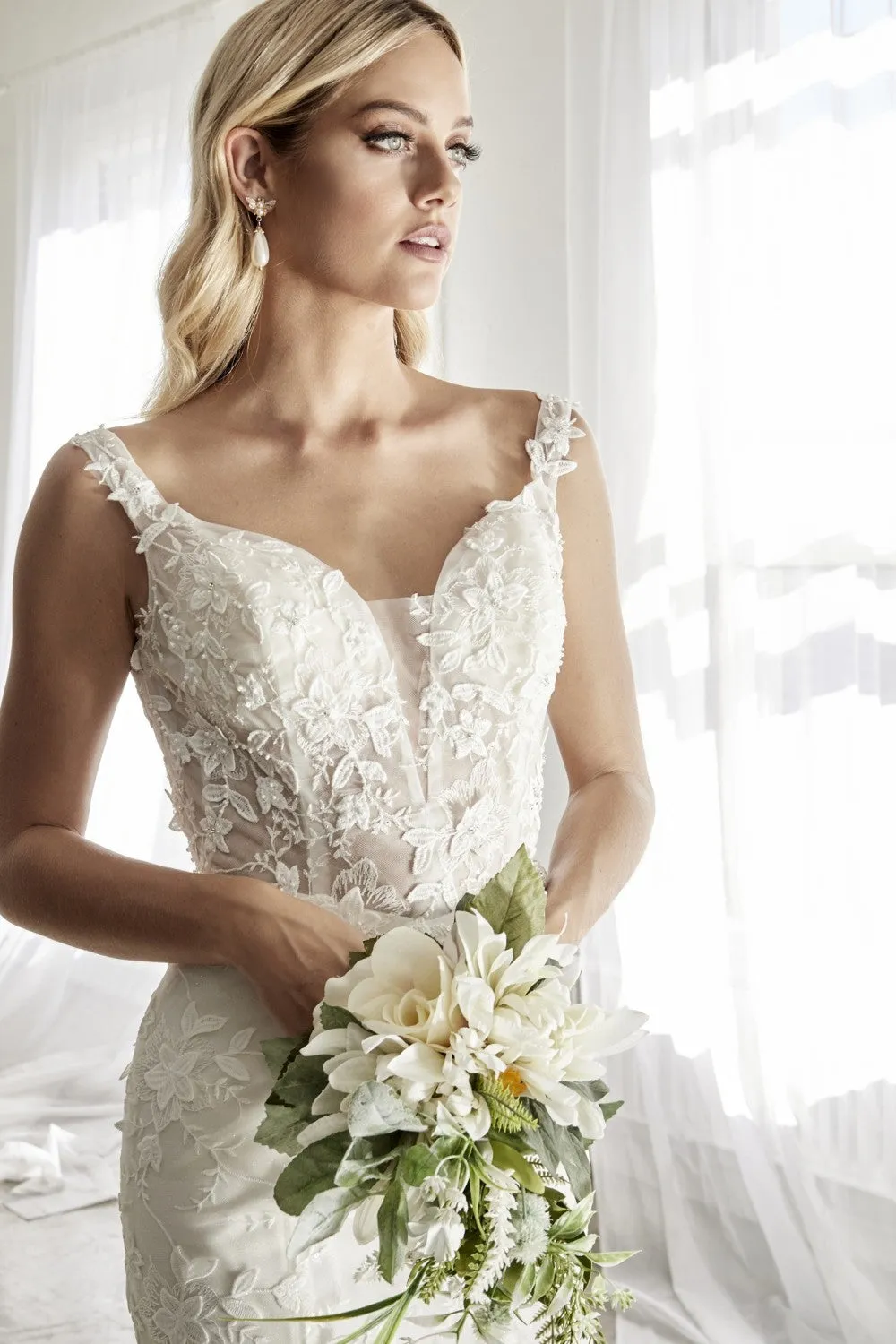 Cinderella Divine TY01 Sheath Wedding Gown Floral Appliques Corset Bodice