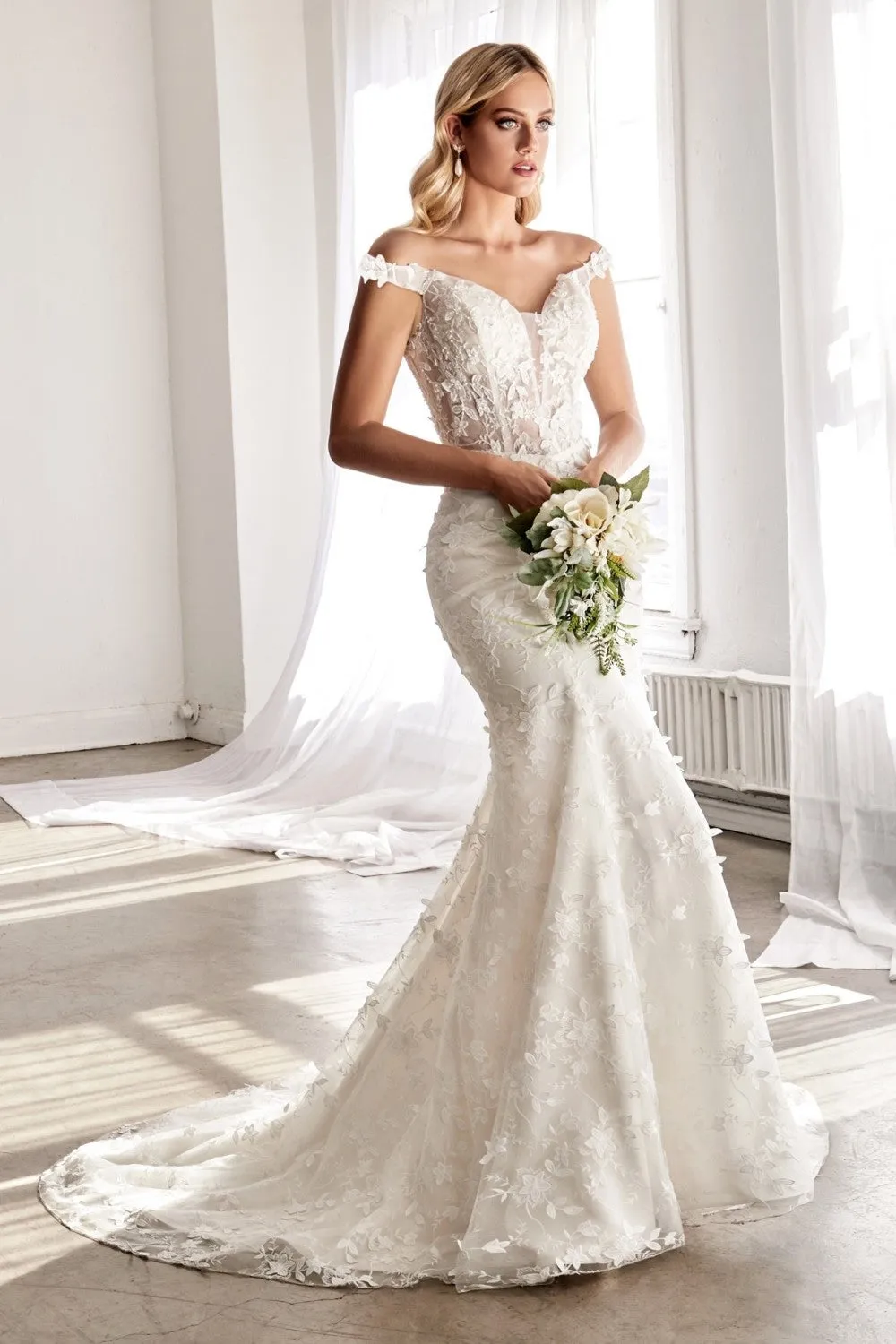 Cinderella Divine TY01 Sheath Wedding Gown Floral Appliques Corset Bodice