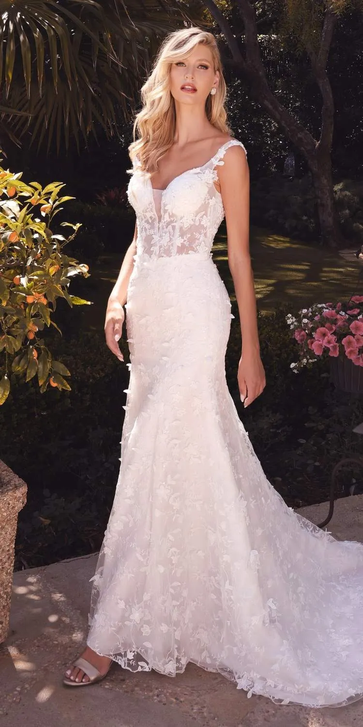 Cinderella Divine TY01 Sheath Wedding Gown Floral Appliques Corset Bodice