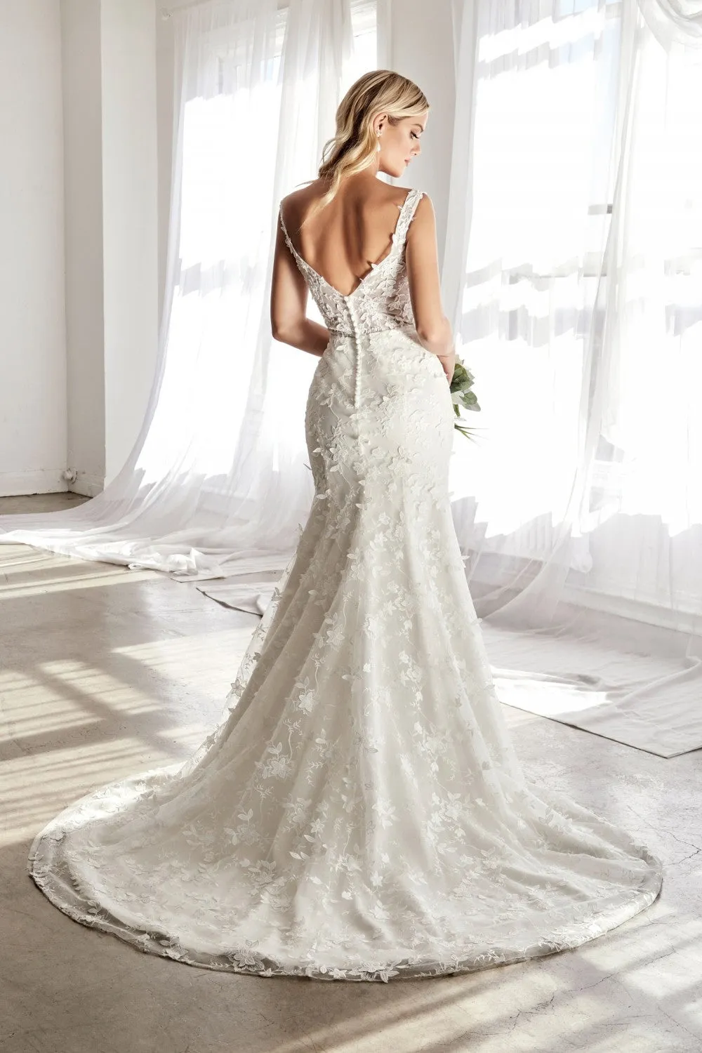 Cinderella Divine TY01 Sheath Wedding Gown Floral Appliques Corset Bodice