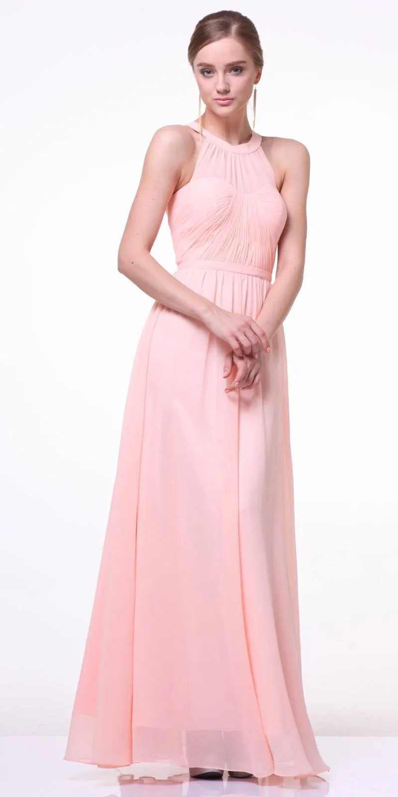 CLEARANCE - Cinderella Divine 1469 High Neck Illusion Long A-Line Dress (Size XL)