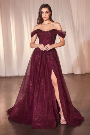 CLEARANCE - Ladivine CD799 Long Off The Shoulder A-Line Ball Gown (Size 10)