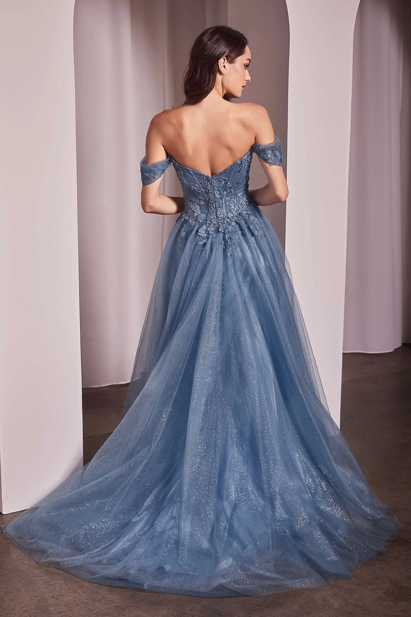 CLEARANCE - Ladivine CD799 Long Off The Shoulder A-Line Ball Gown (Size 10)