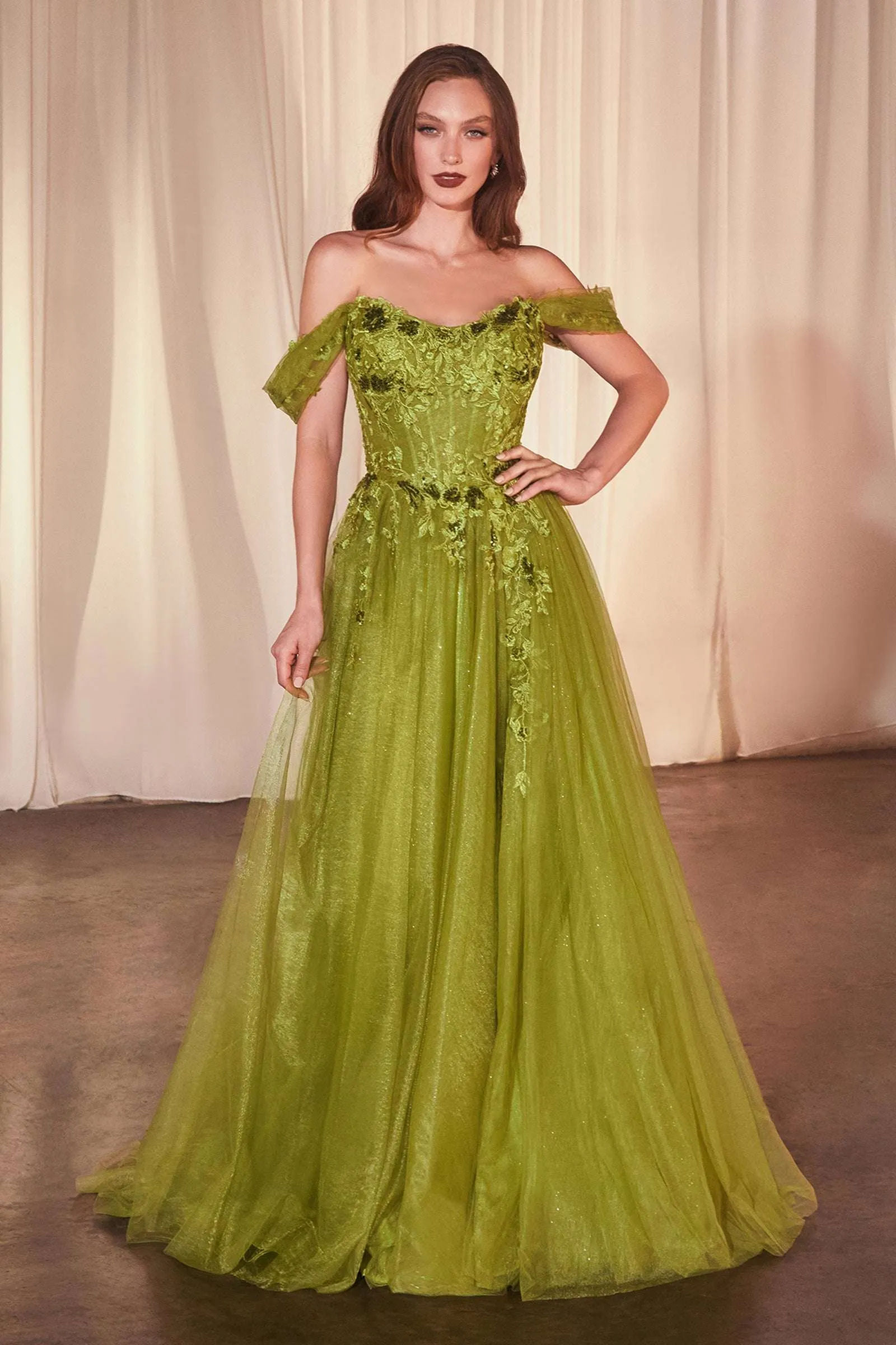 CLEARANCE - Ladivine CD799 Long Off The Shoulder A-Line Ball Gown (Size 10)