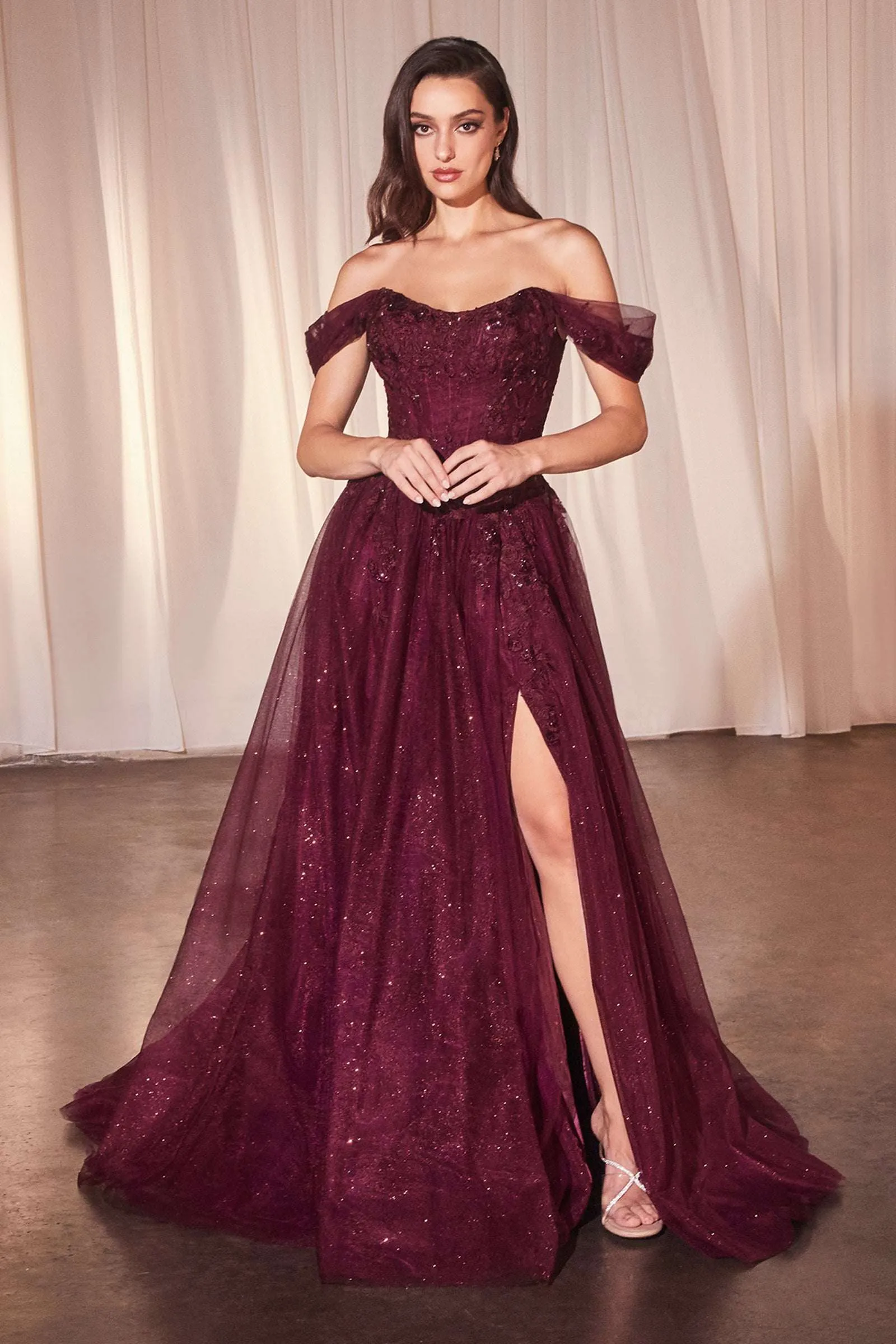 CLEARANCE - Ladivine CD799 Long Off The Shoulder A-Line Ball Gown (Size 10)