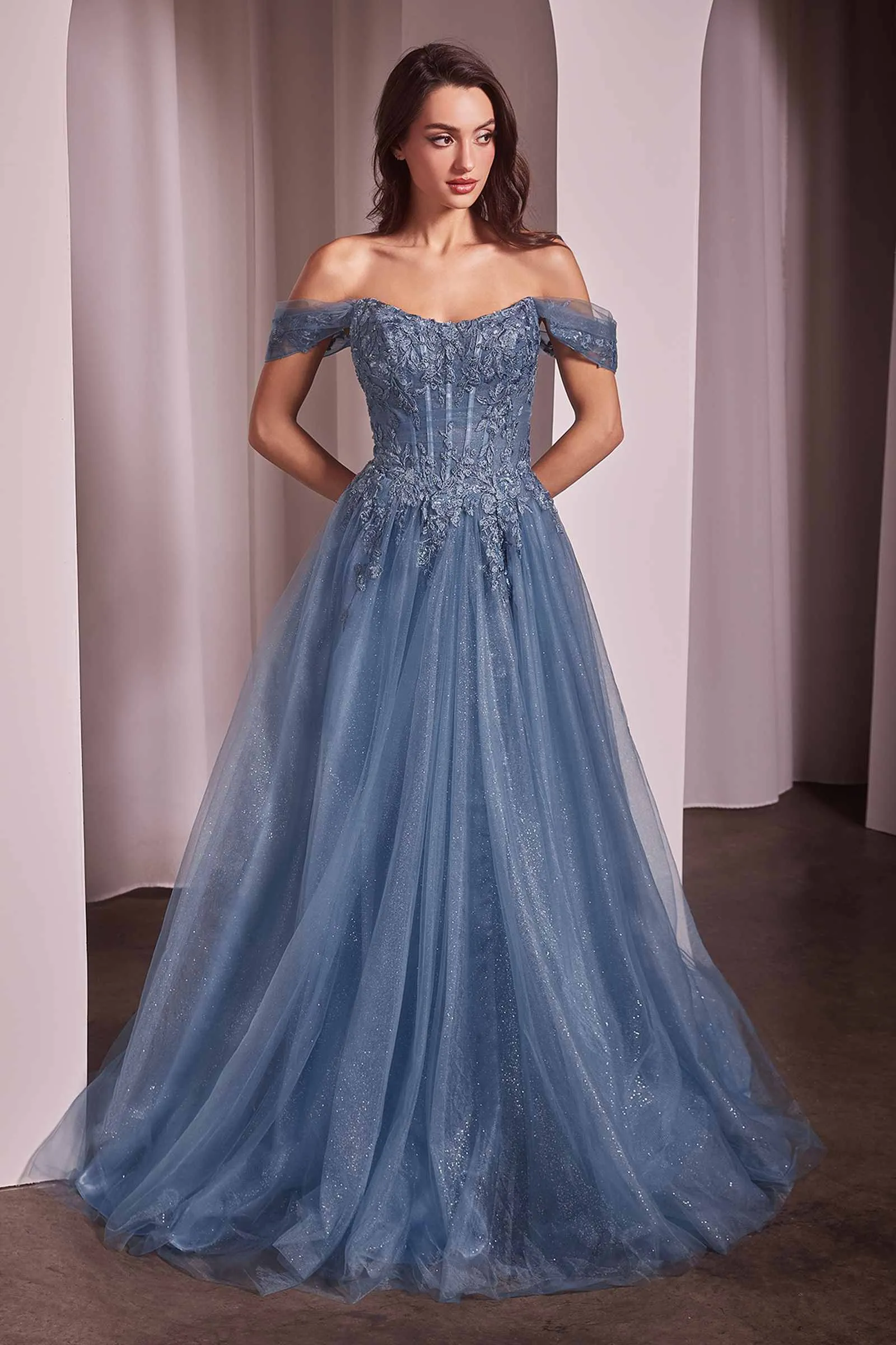 CLEARANCE - Ladivine CD799 Long Off The Shoulder A-Line Ball Gown (Size 10)
