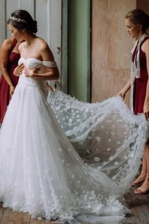 Clustered Petals Skirt Wedding Dress Off-the-shoulder Vestido de novia