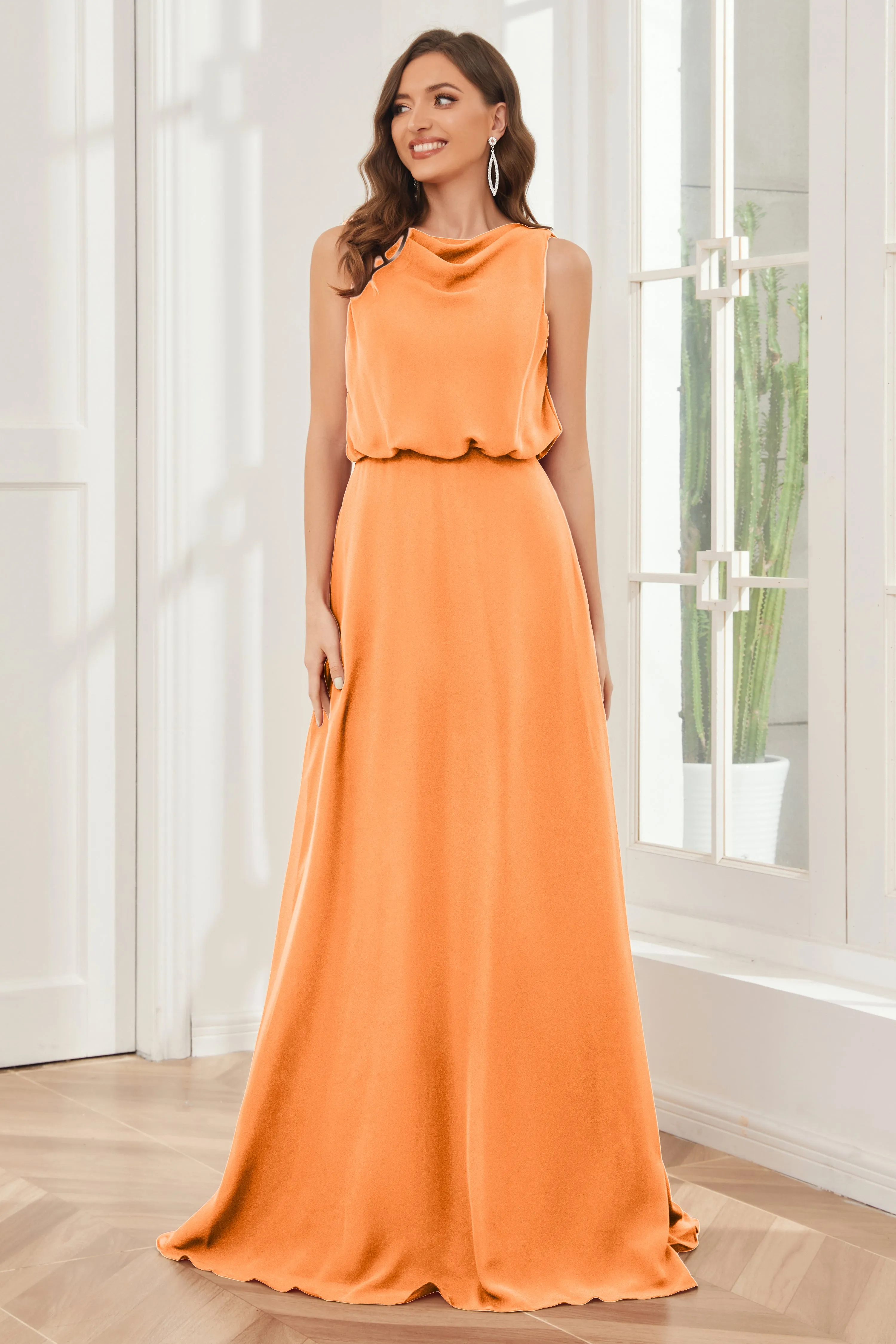 Column Cowl Neck Sleeveless Chiffon Bridesmaid Dresses
