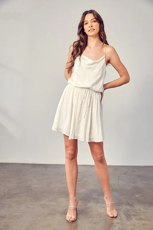 Creamy White Cowl Neck Beaded Strap Dress