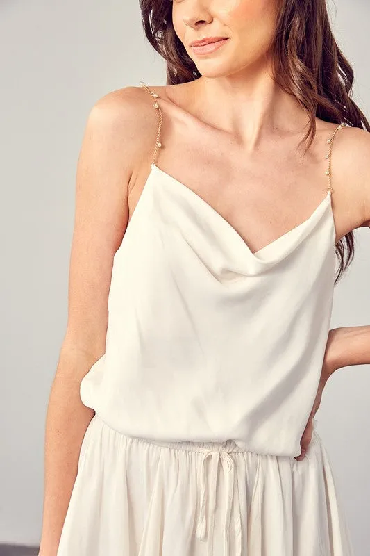 Creamy White Cowl Neck Beaded Strap Dress