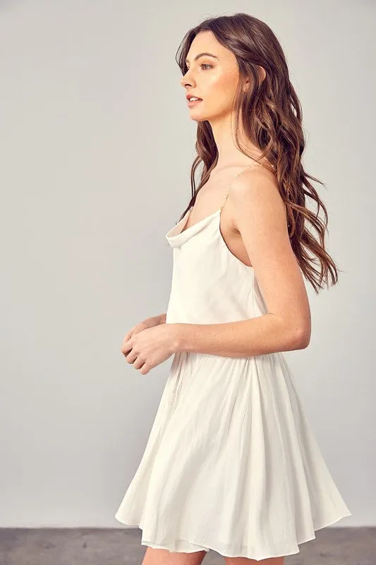 Creamy White Cowl Neck Beaded Strap Dress
