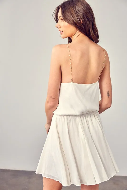 Creamy White Cowl Neck Beaded Strap Dress
