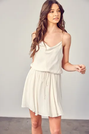 Creamy White Cowl Neck Beaded Strap Dress