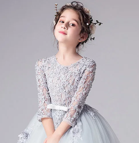 Cute Organza With Appliques Floor Length Long Flower Girl Dresses