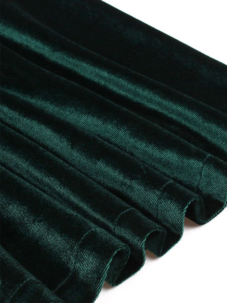 Dark Green V Neck Short Sleeve Velvet Vintage Swing Dress