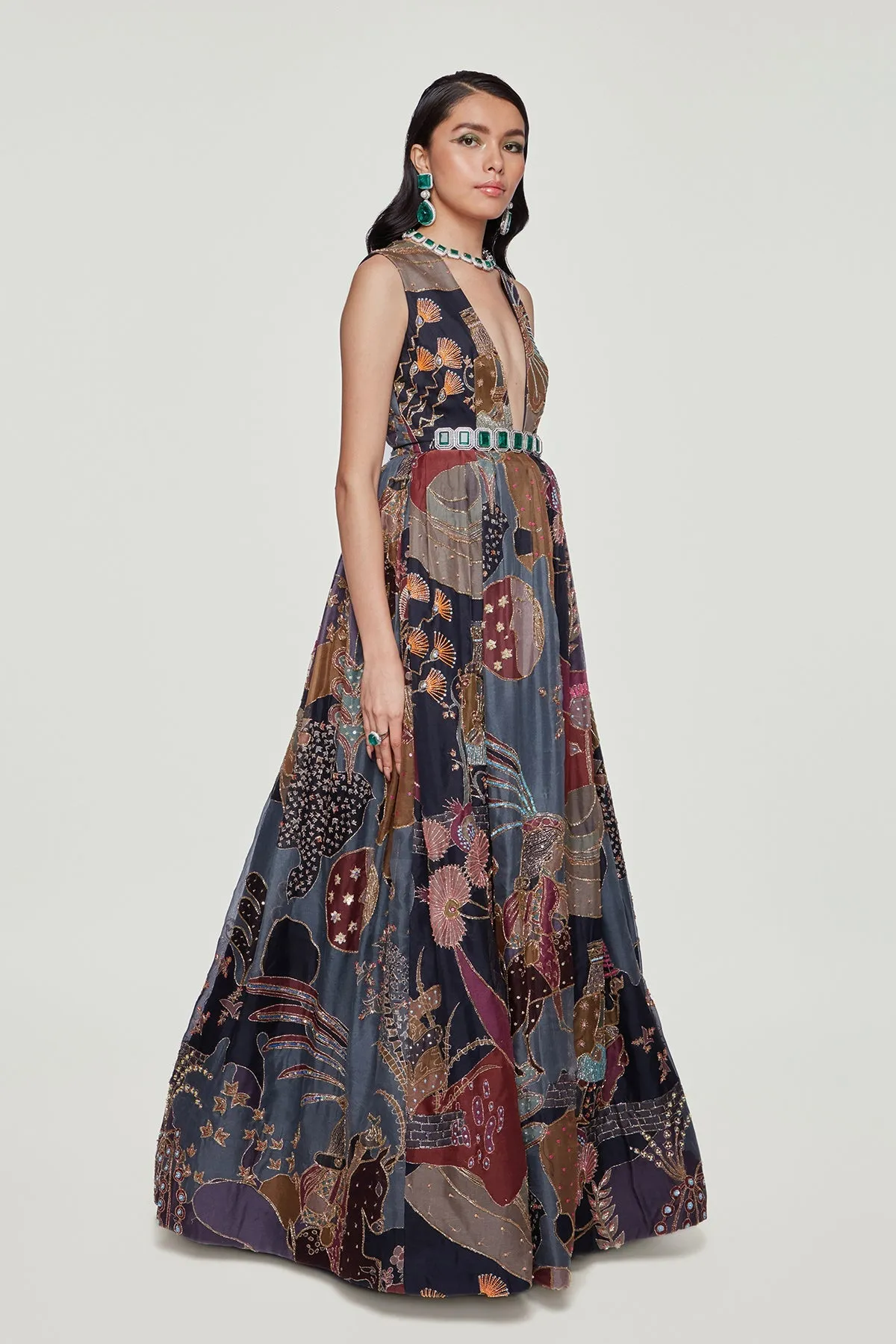 Dark Knight Paper Dolls Organza Printed and Embellished Gown