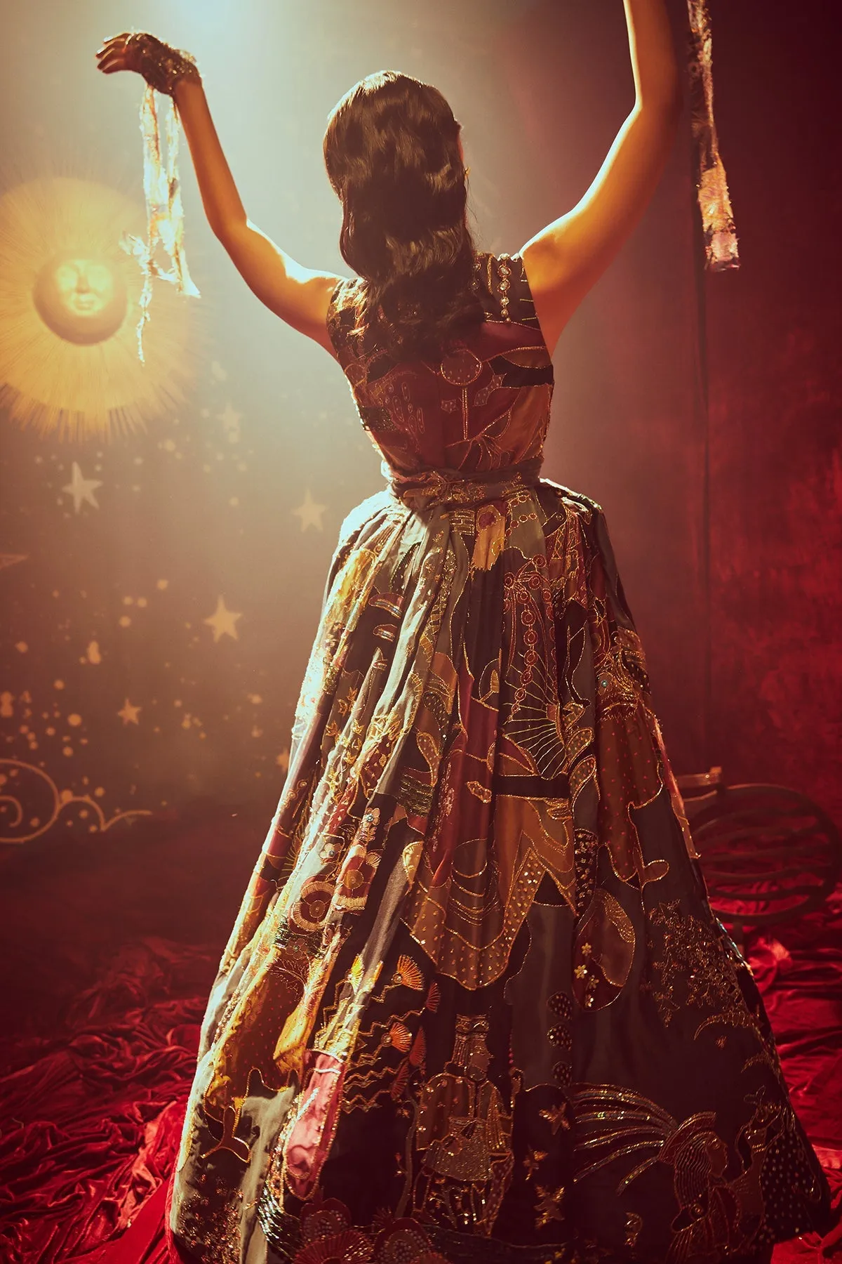 Dark Knight Paper Dolls Organza Printed and Embellished Gown