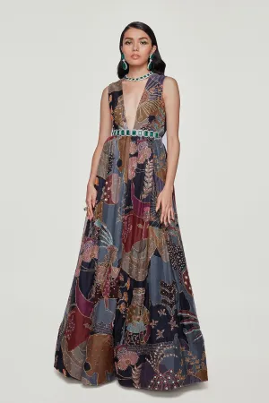 Dark Knight Paper Dolls Organza Printed and Embellished Gown