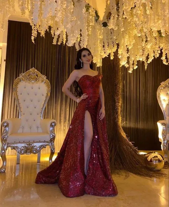 Dark red long prom dress red evening dress     fg1211