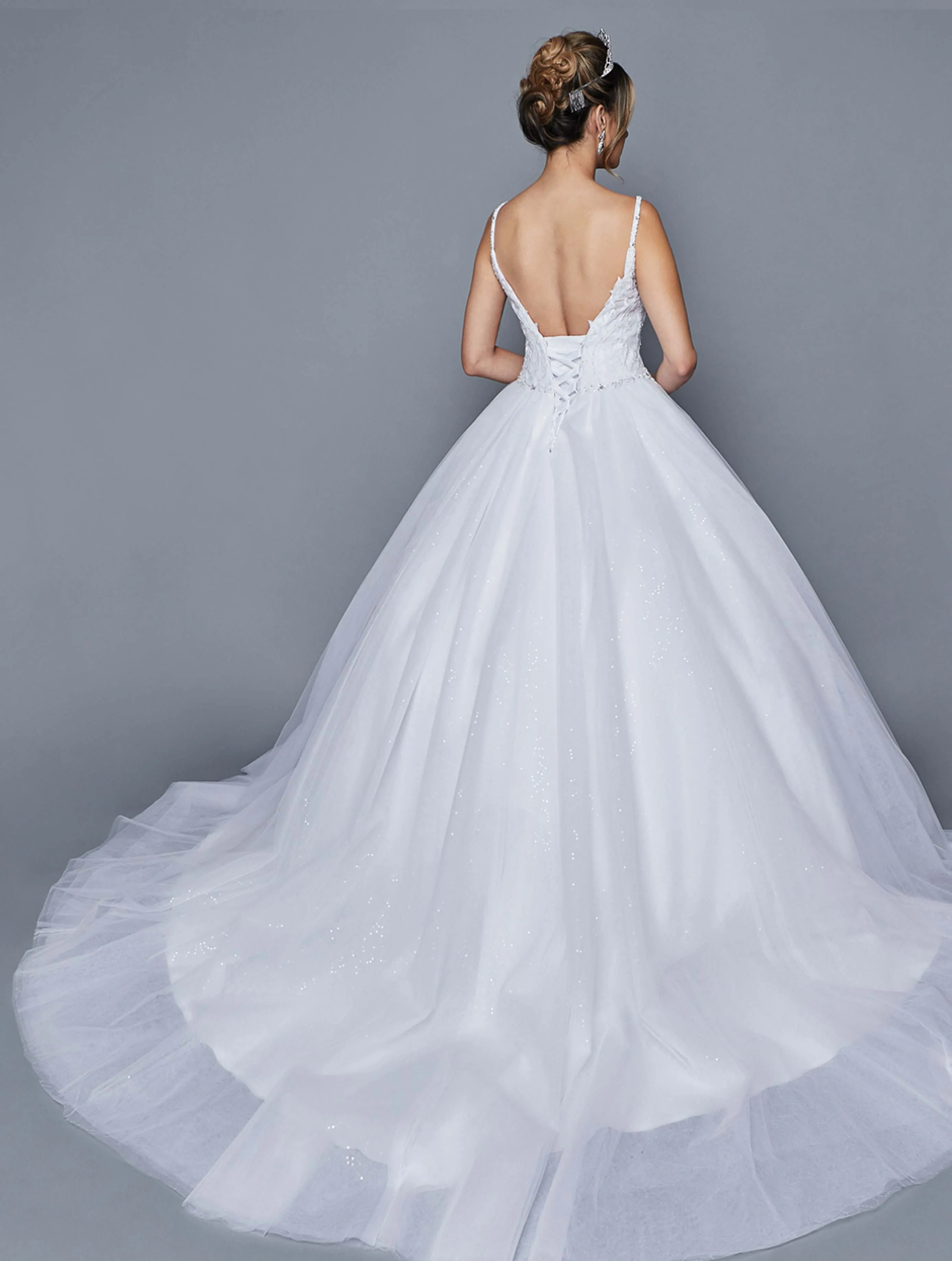 DeKlaire Bridal 412 Pearl Embellished Ivory Wedding Ball Gown Lace-Up Back