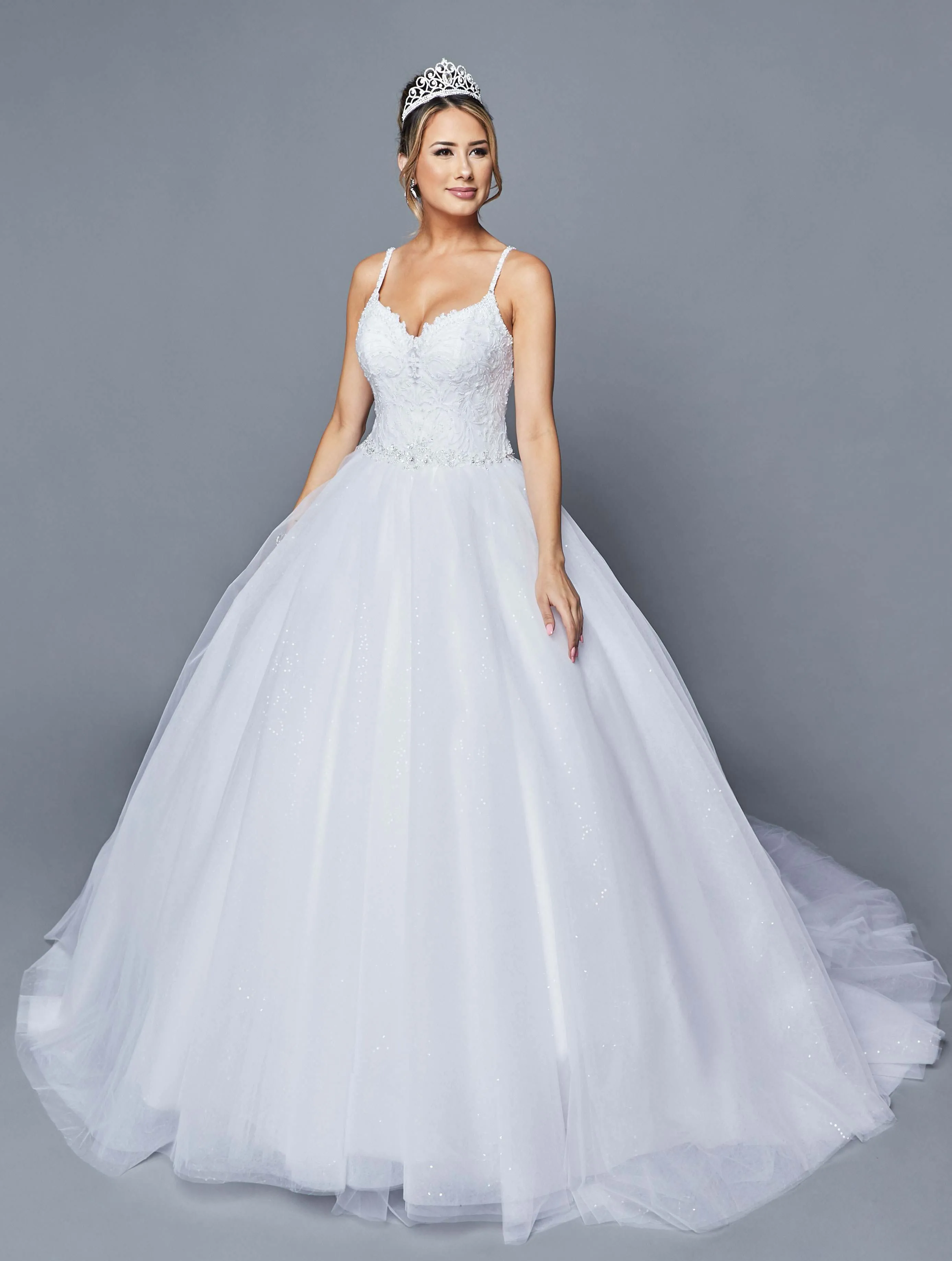 DeKlaire Bridal 412 Pearl Embellished Ivory Wedding Ball Gown Lace-Up Back