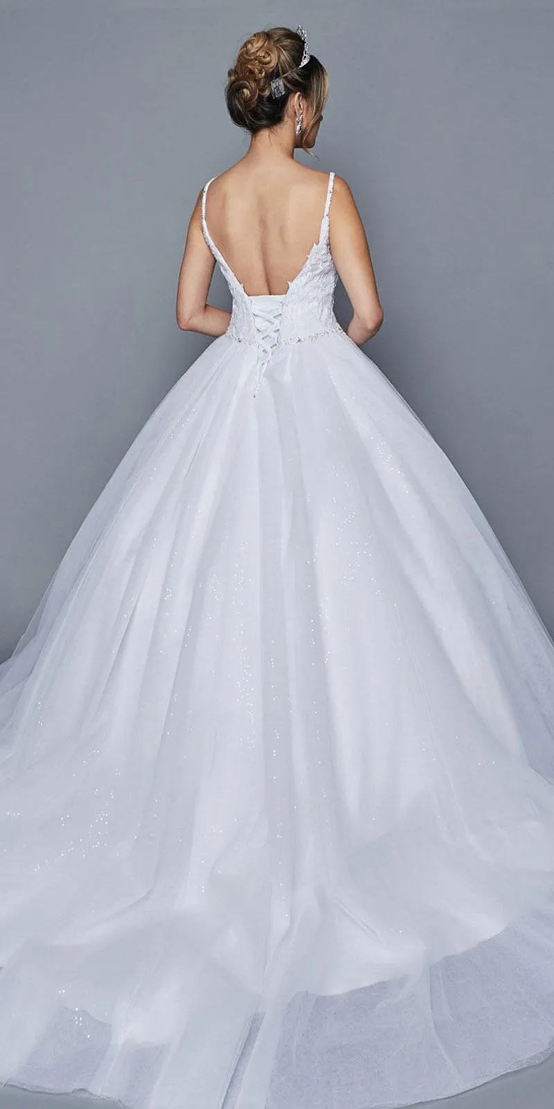 DeKlaire Bridal 412 Pearl Embellished Ivory Wedding Ball Gown Lace-Up Back