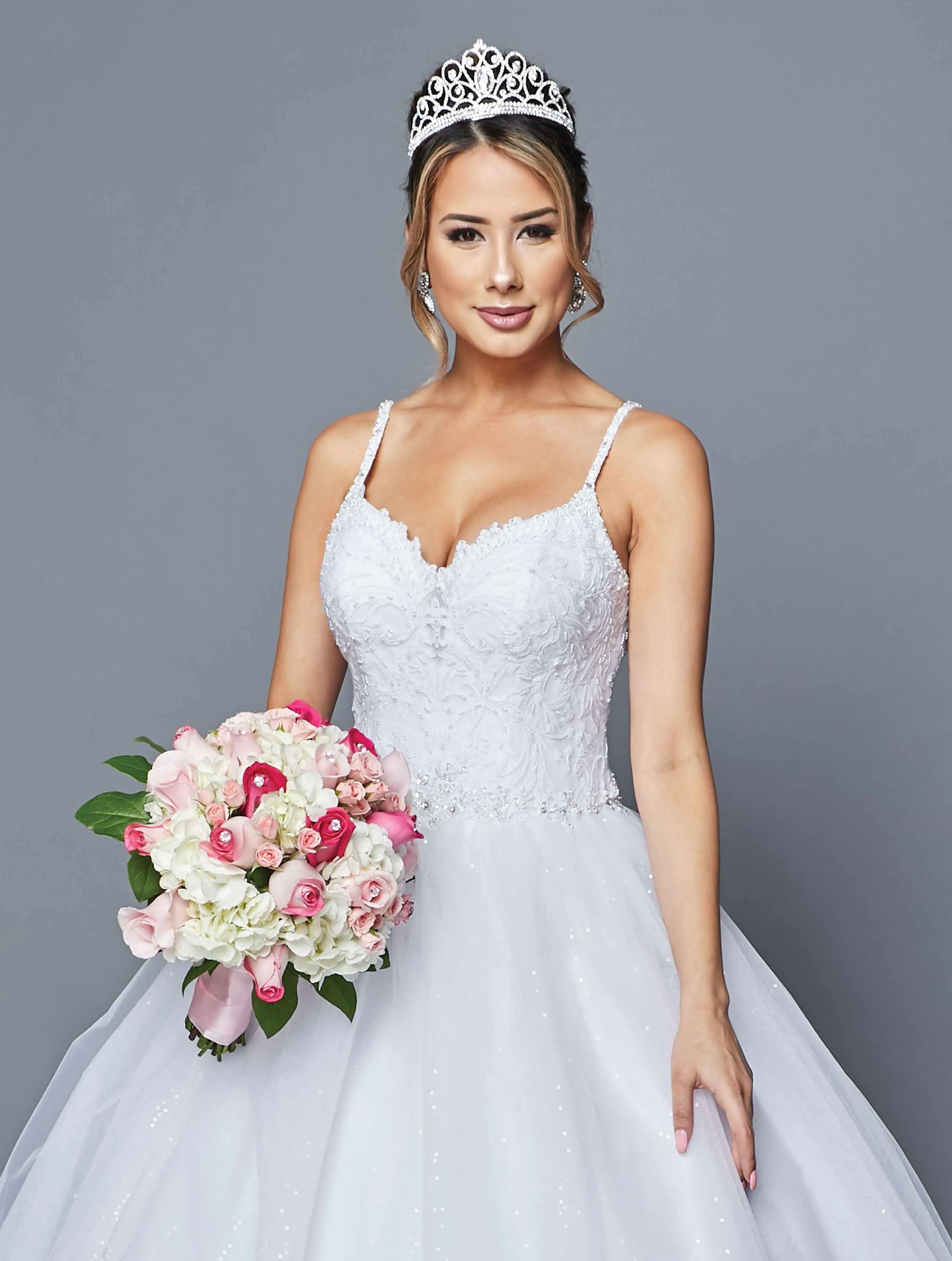 DeKlaire Bridal 412 Pearl Embellished Ivory Wedding Ball Gown Lace-Up Back