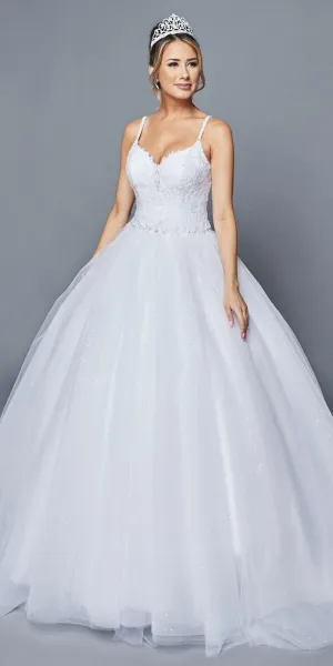 DeKlaire Bridal 412 Pearl Embellished Ivory Wedding Ball Gown Lace-Up Back