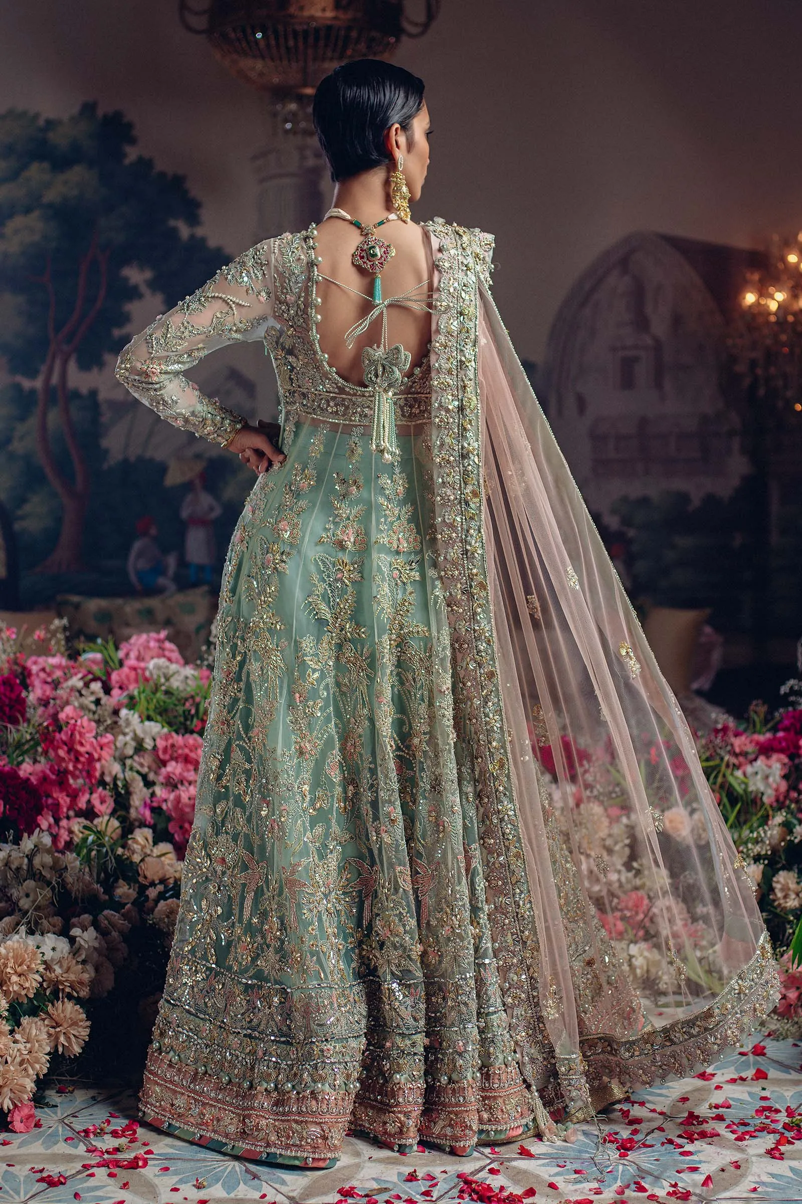 Designer Aqua Bridal Lehenga Gown for Indian Bridal wear