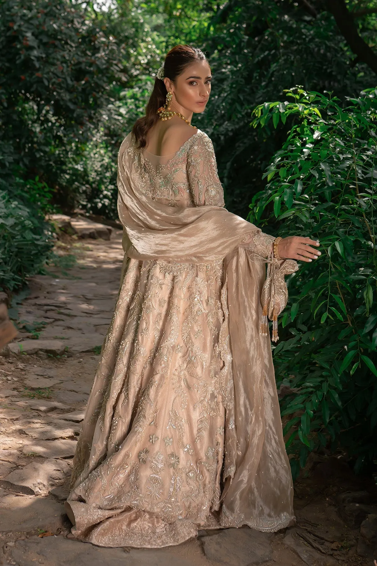 Designer Beige Golden Lehenga for Indian Bridal Wear