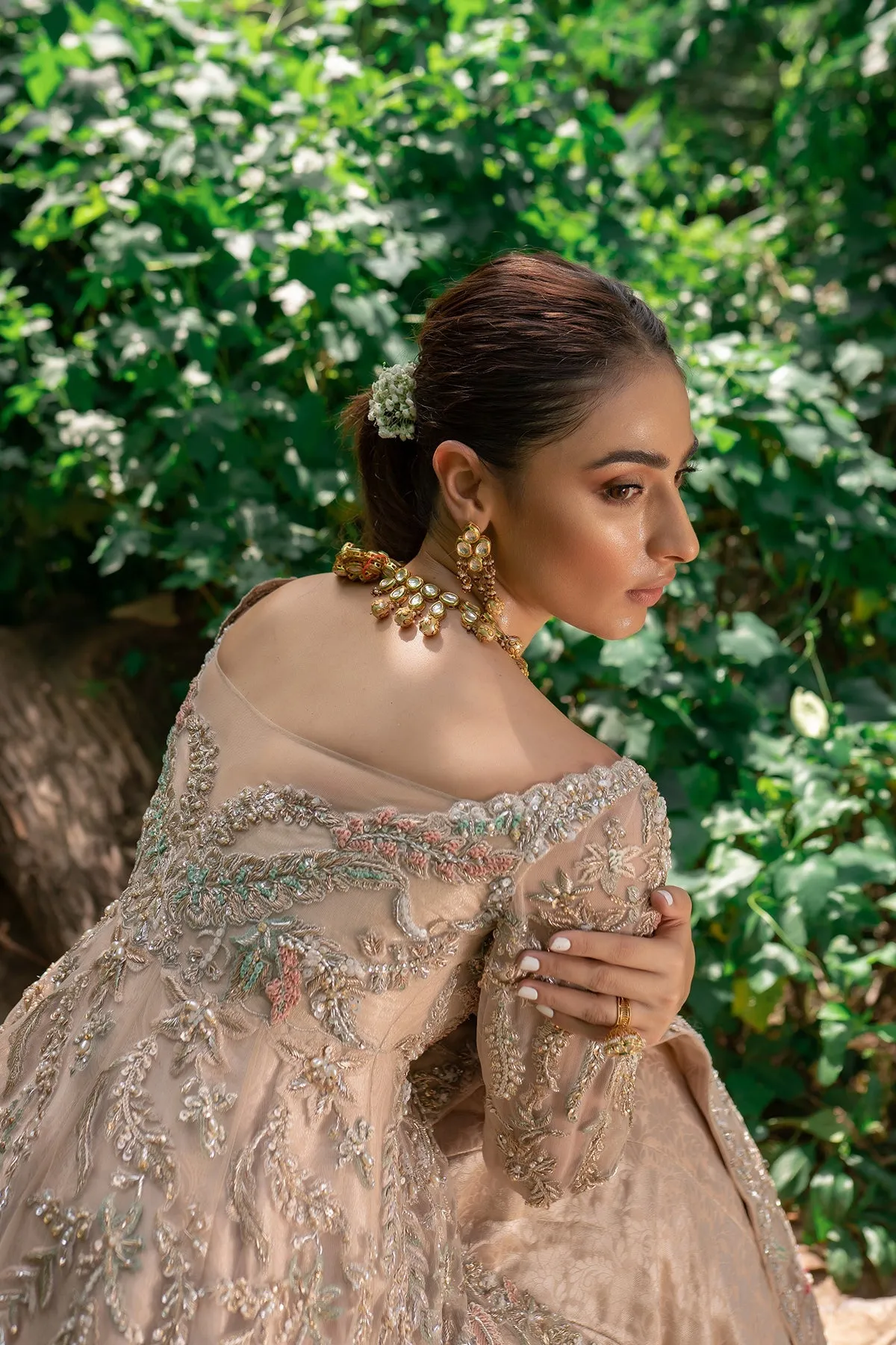 Designer Beige Golden Lehenga for Indian Bridal Wear