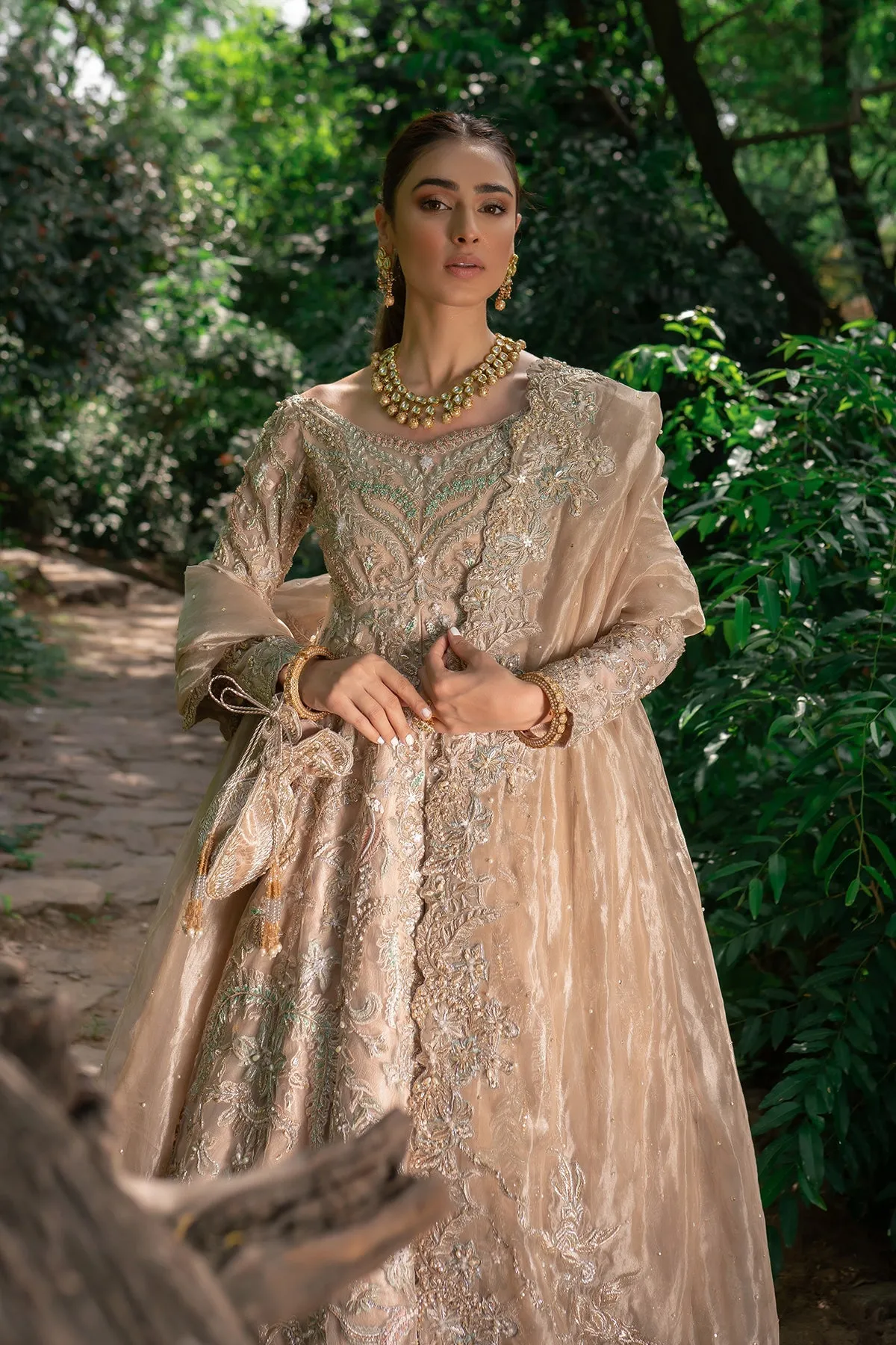 Designer Beige Golden Lehenga for Indian Bridal Wear
