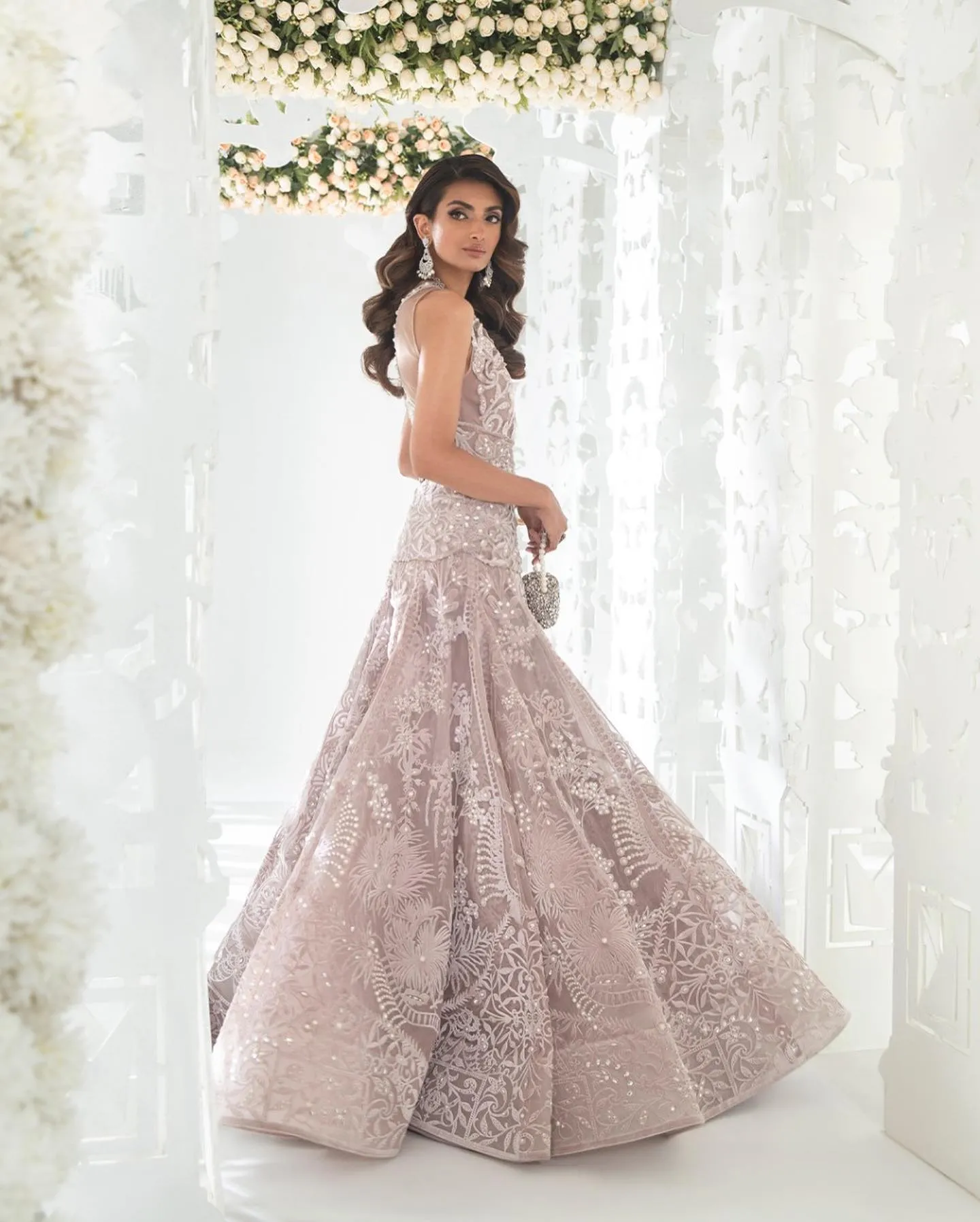 Designer Indian Bridal Wear Silver Lehenga Gown Dress