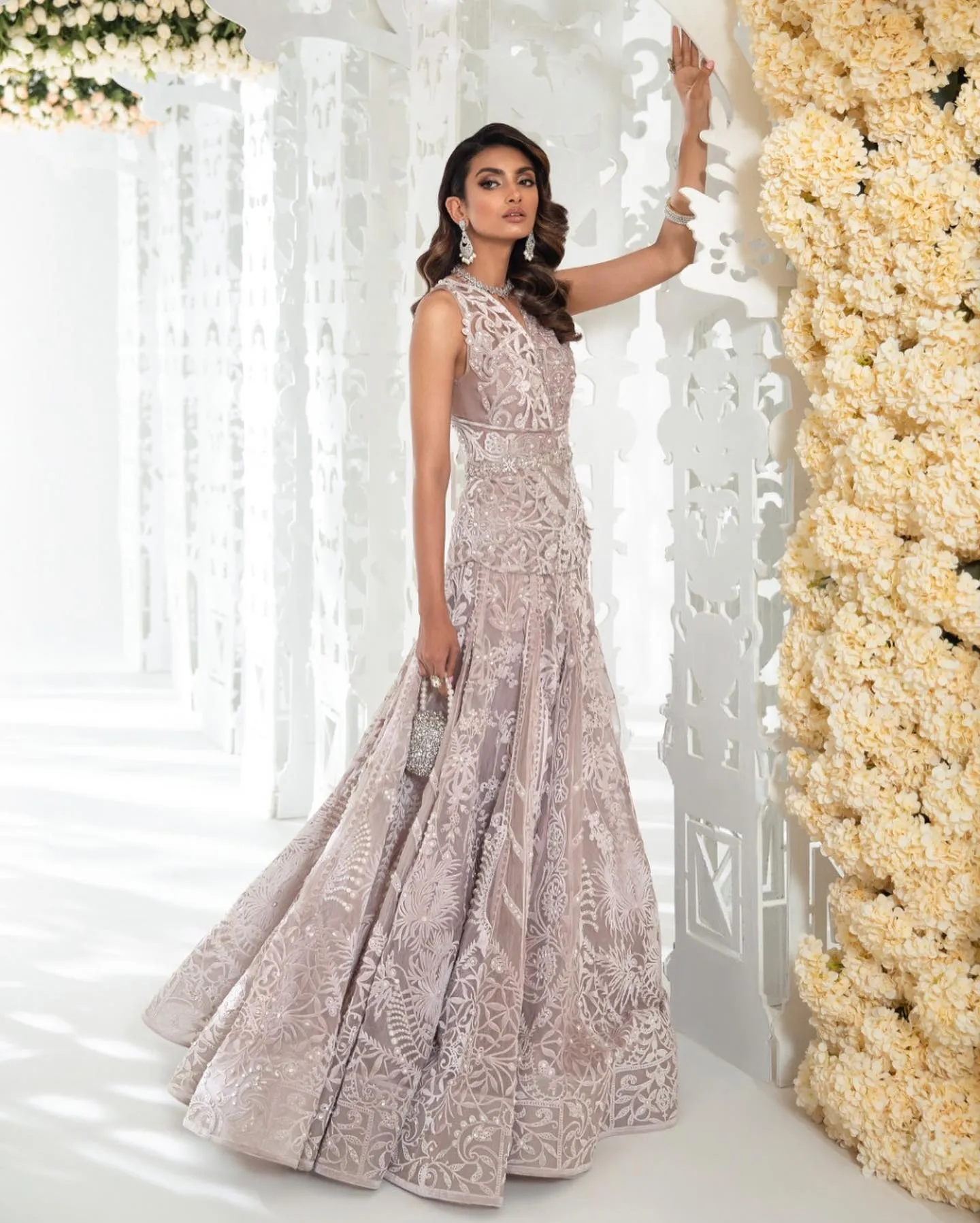 Designer Indian Bridal Wear Silver Lehenga Gown Dress