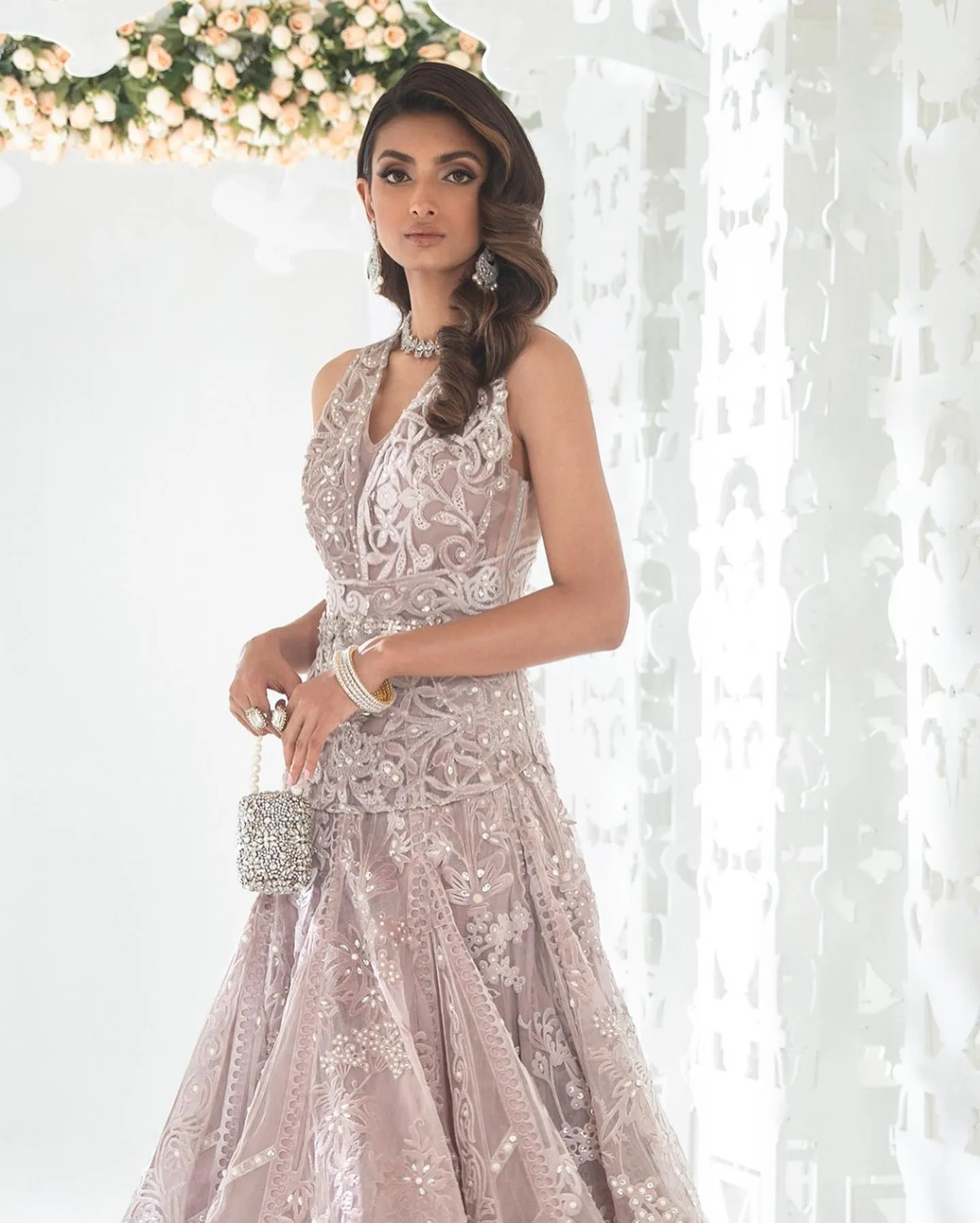Designer Indian Bridal Wear Silver Lehenga Gown Dress